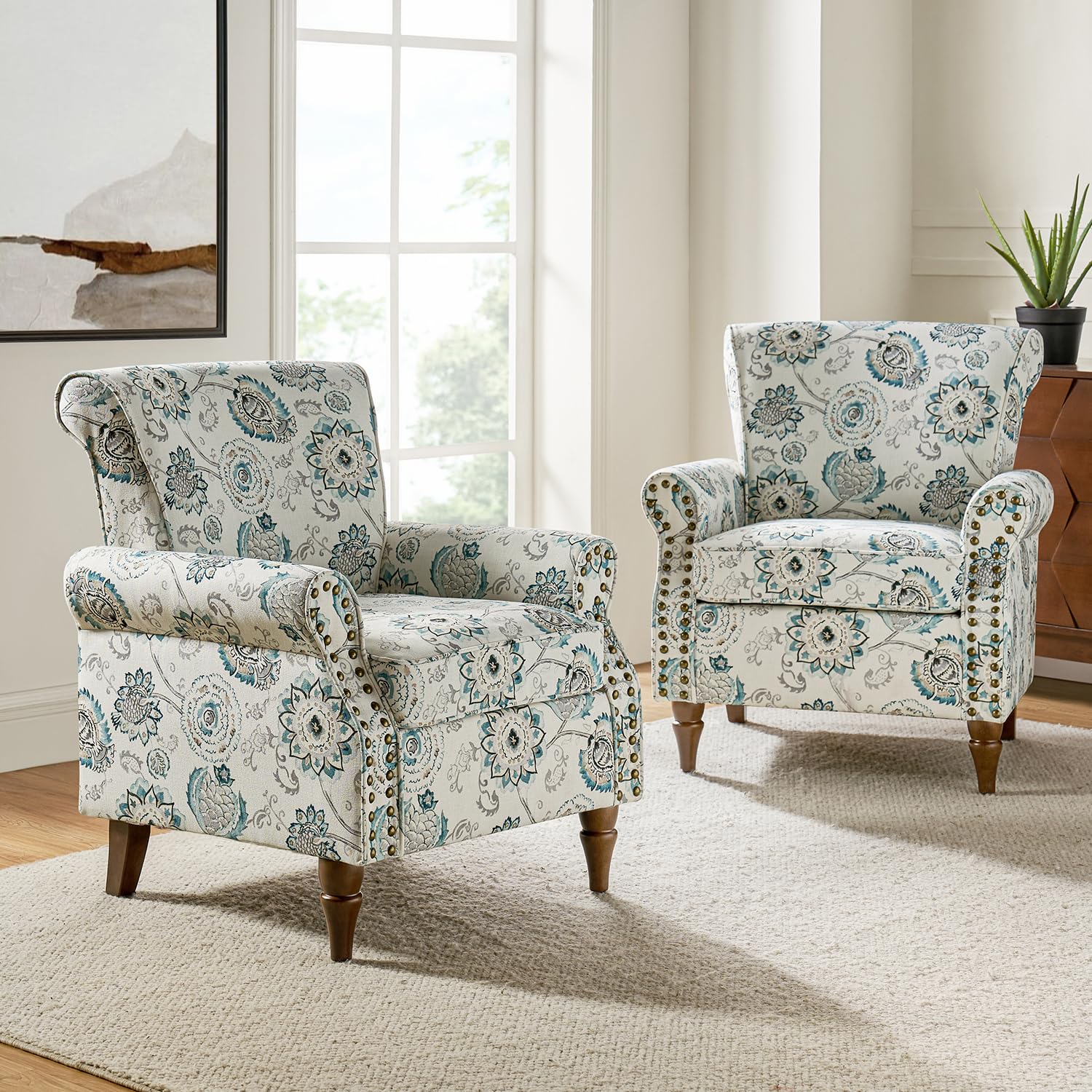 Modern Wingback Accent Chair with Wood Legs