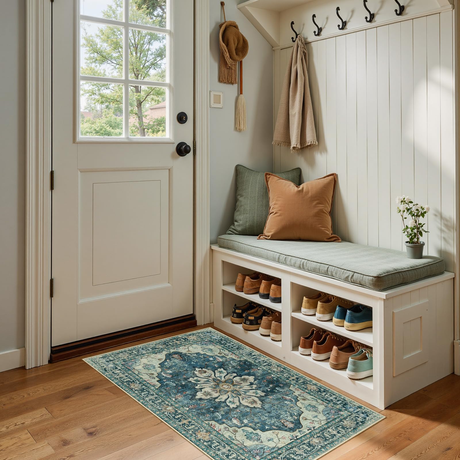 Washable Vintage Floral Area Rug