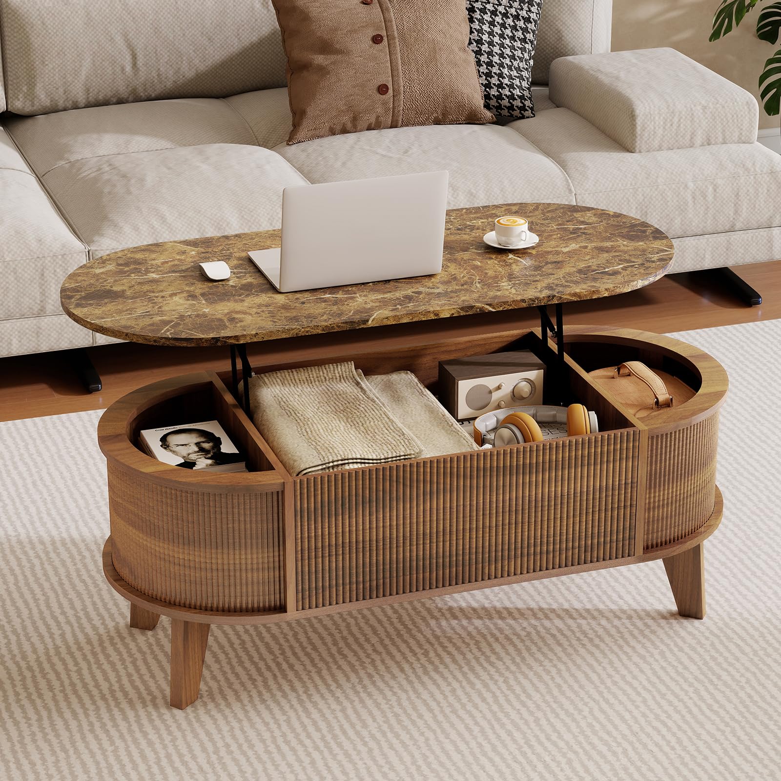 Fluted Lift Top Storage Coffee Table