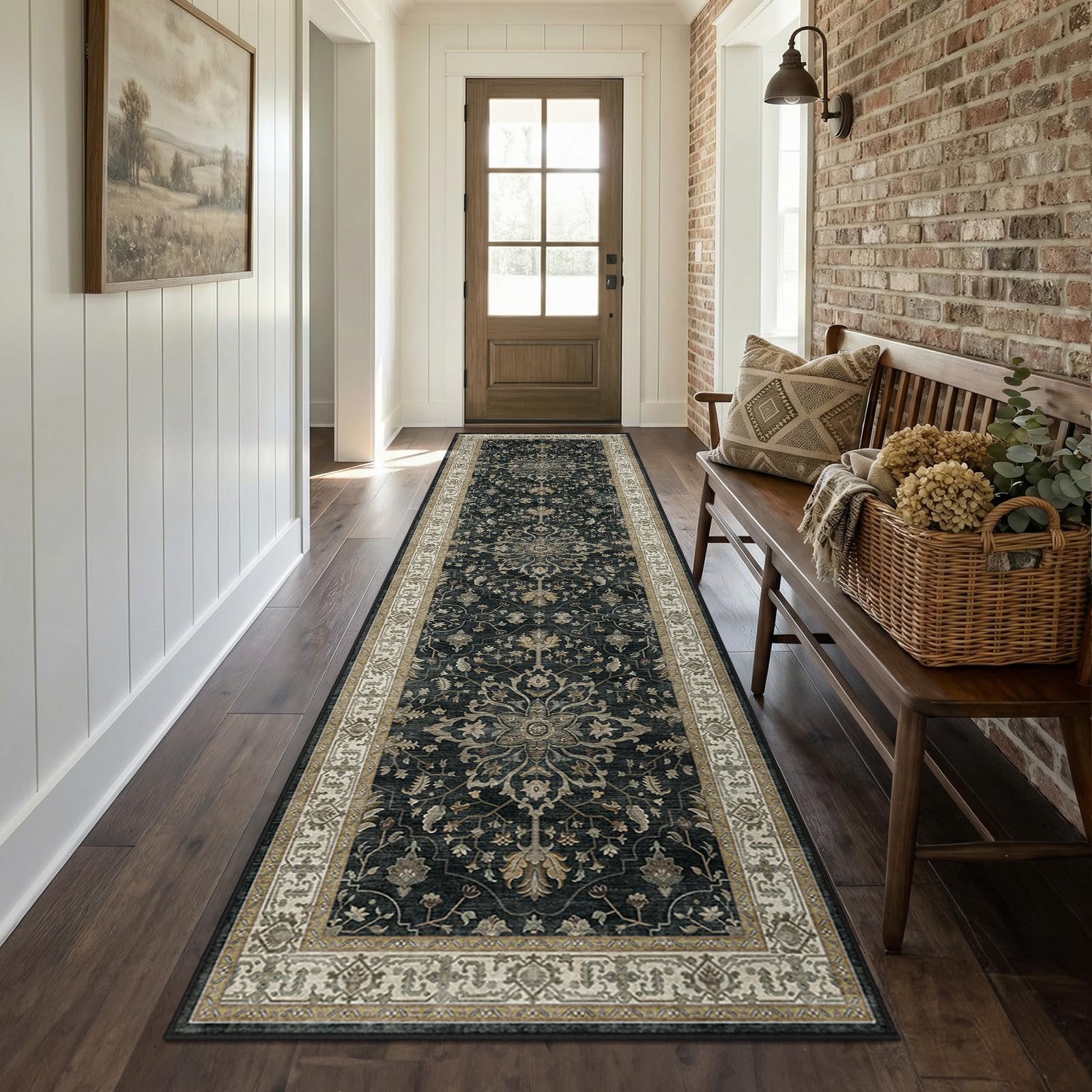 Washable Vintage Floral Area Rug