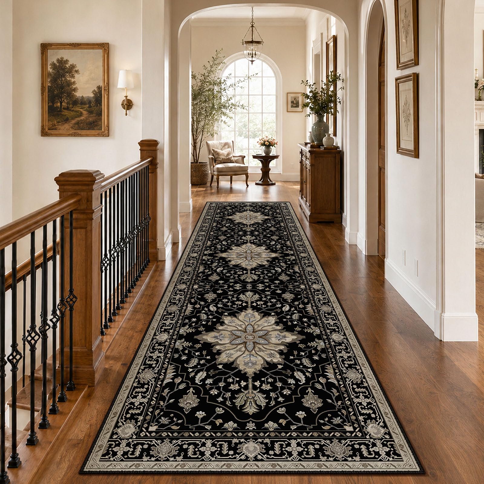 Washable Vintage Floral Area Rug