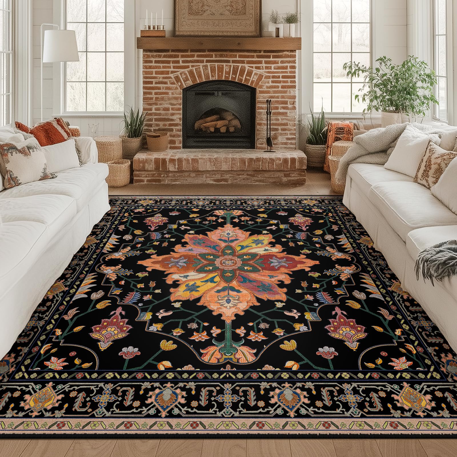 Washable Vintage Floral Area Rug