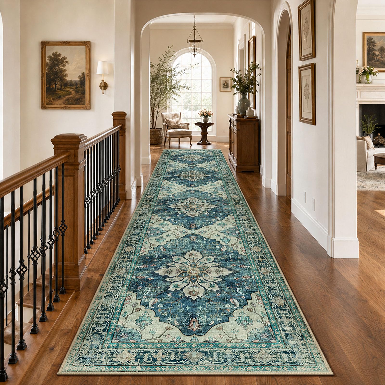 Washable Vintage Floral Area Rug