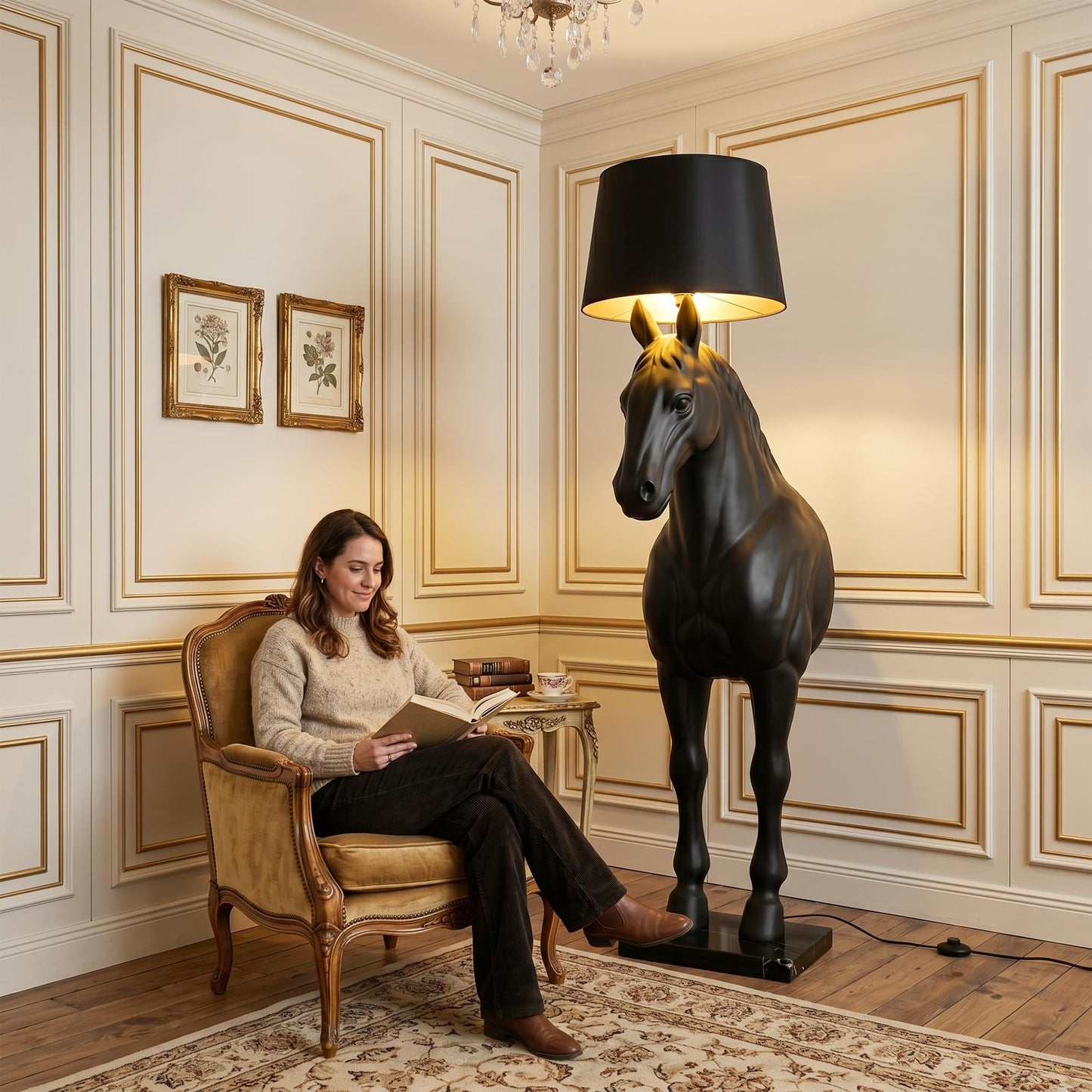 Horse Sculpture Floor Lamp with Marble Base
