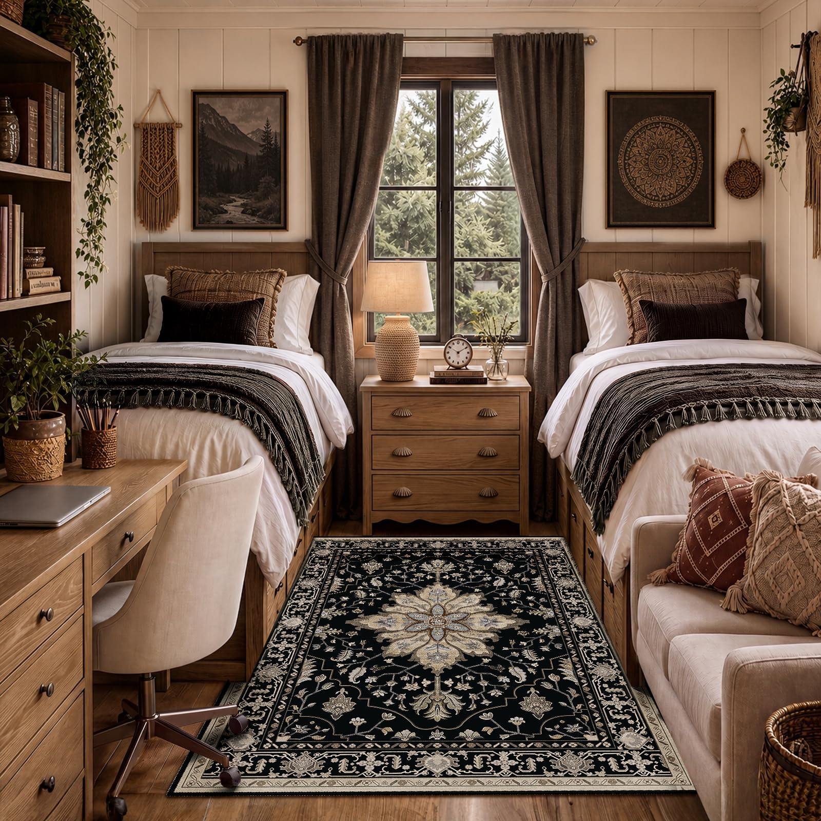 Washable Vintage Floral Area Rug