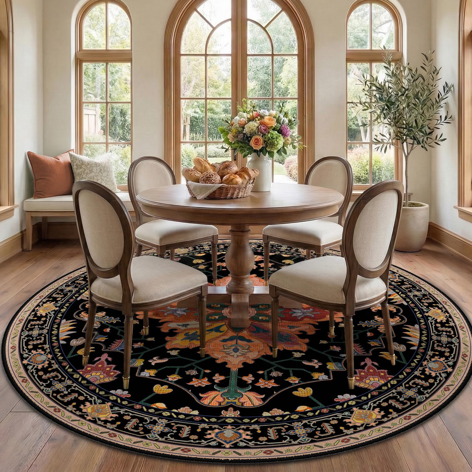 Washable Vintage Floral Area Rug