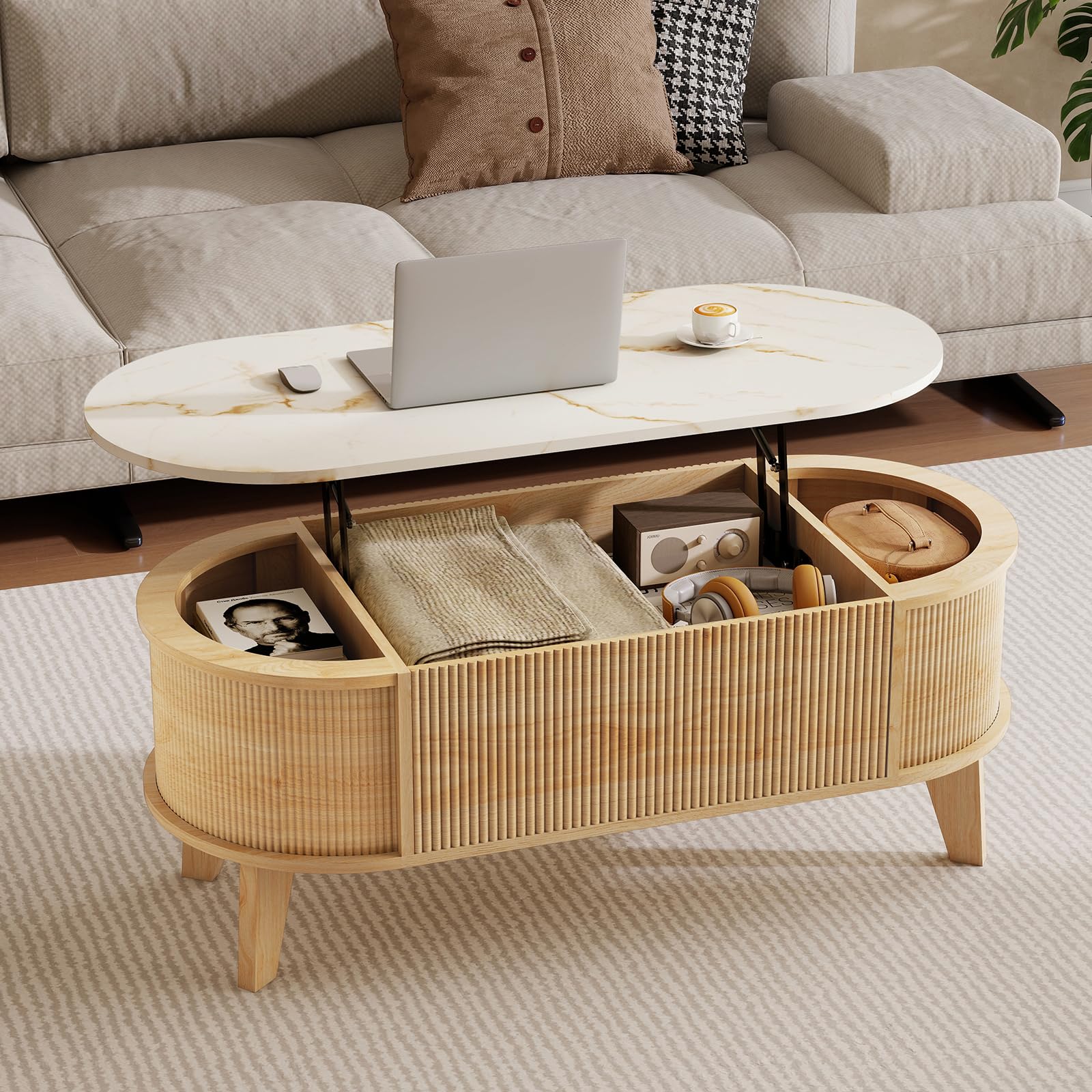Fluted Lift Top Storage Coffee Table
