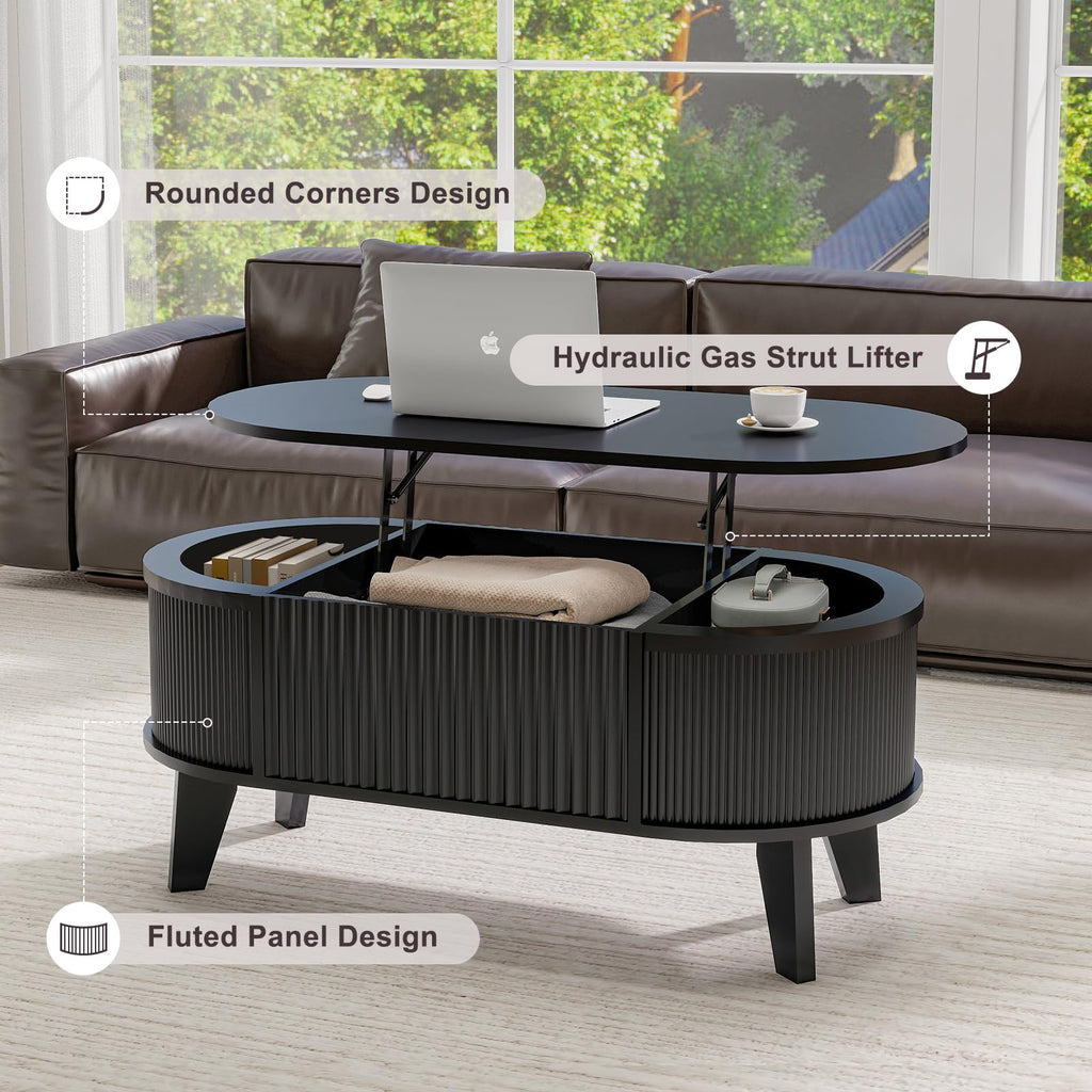 Fluted Lift Top Storage Coffee Table
