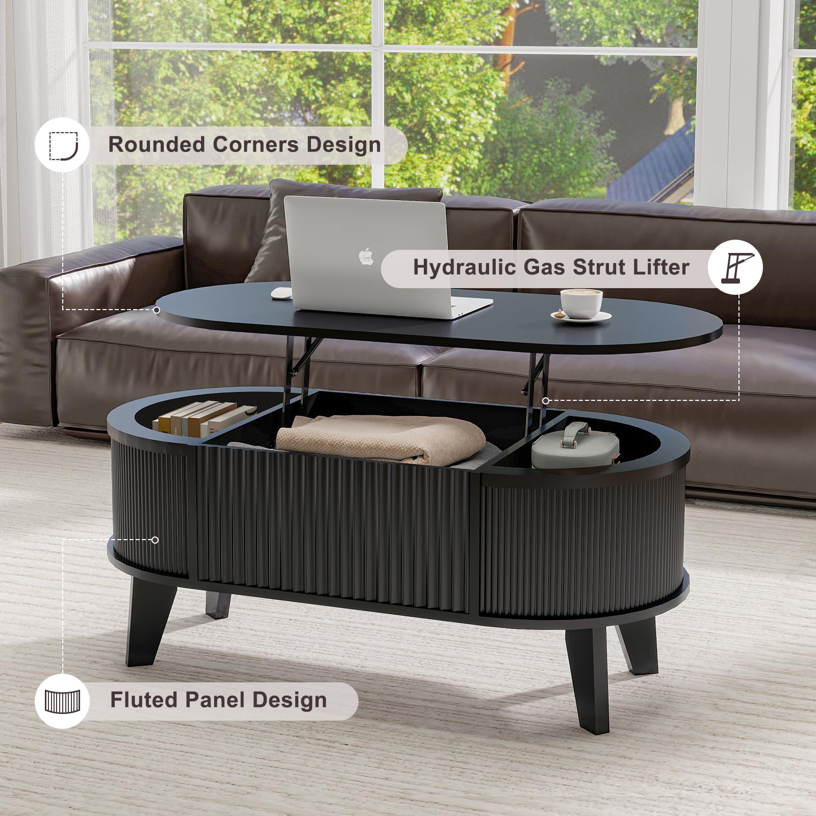 Fluted Lift Top Storage Coffee Table