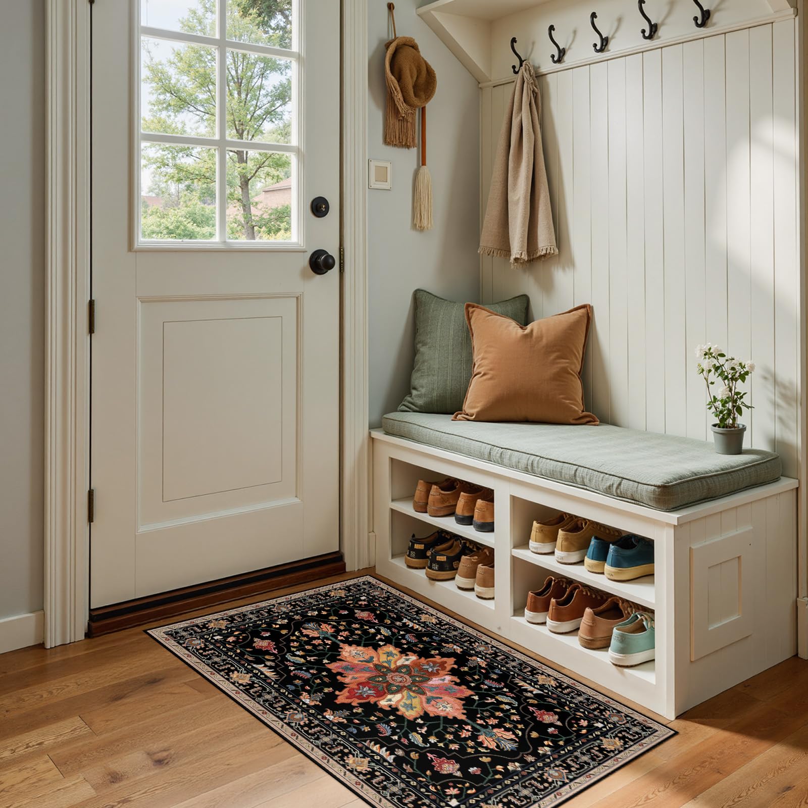 Washable Vintage Floral Area Rug