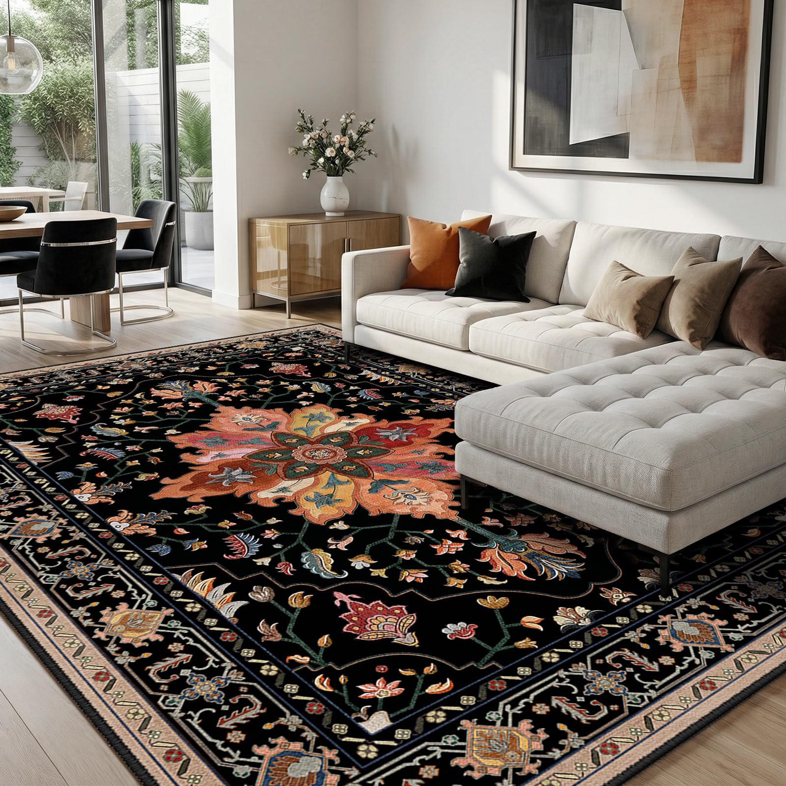 Washable Vintage Floral Area Rug