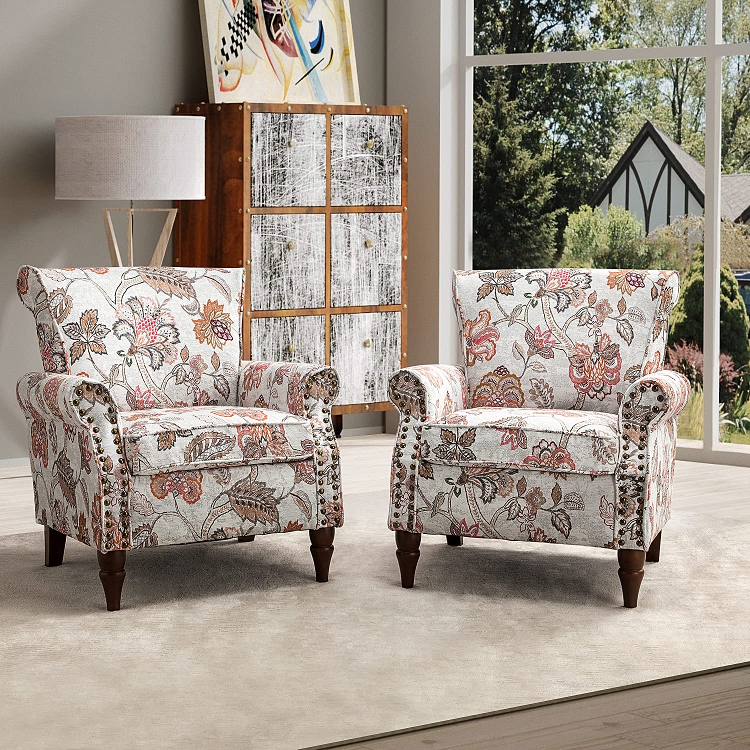 Modern Wingback Accent Chair with Wood Legs