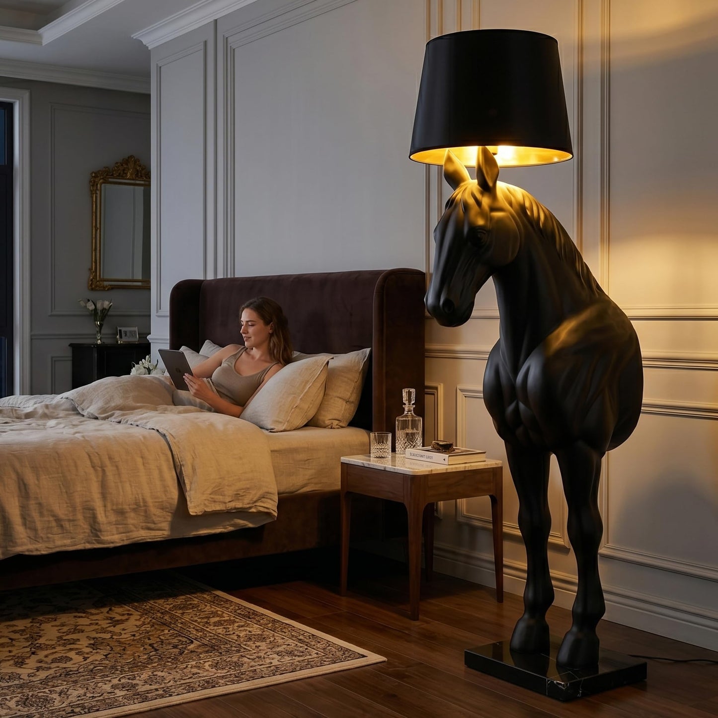 Horse Sculpture Floor Lamp with Marble Base