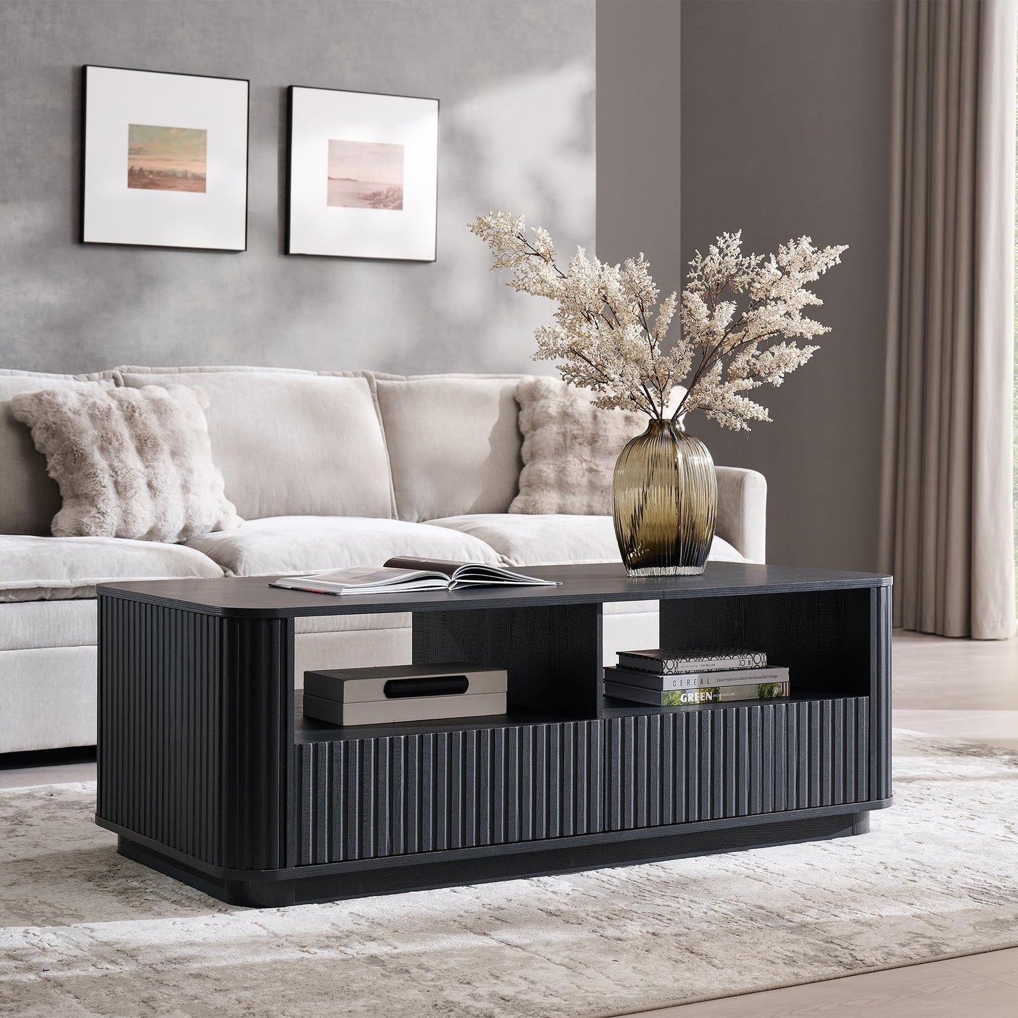 Fluted Storage Coffee Table with Drawers