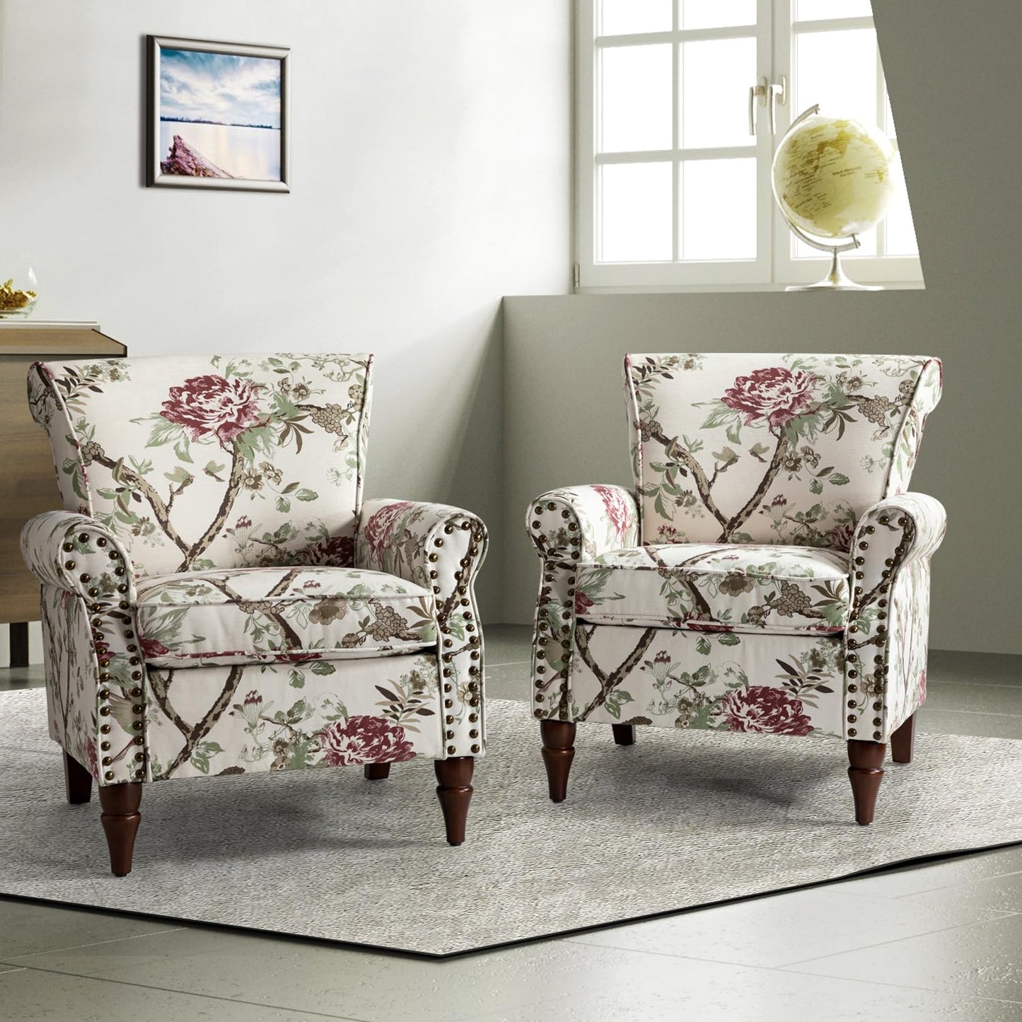 Modern Wingback Accent Chair with Wood Legs