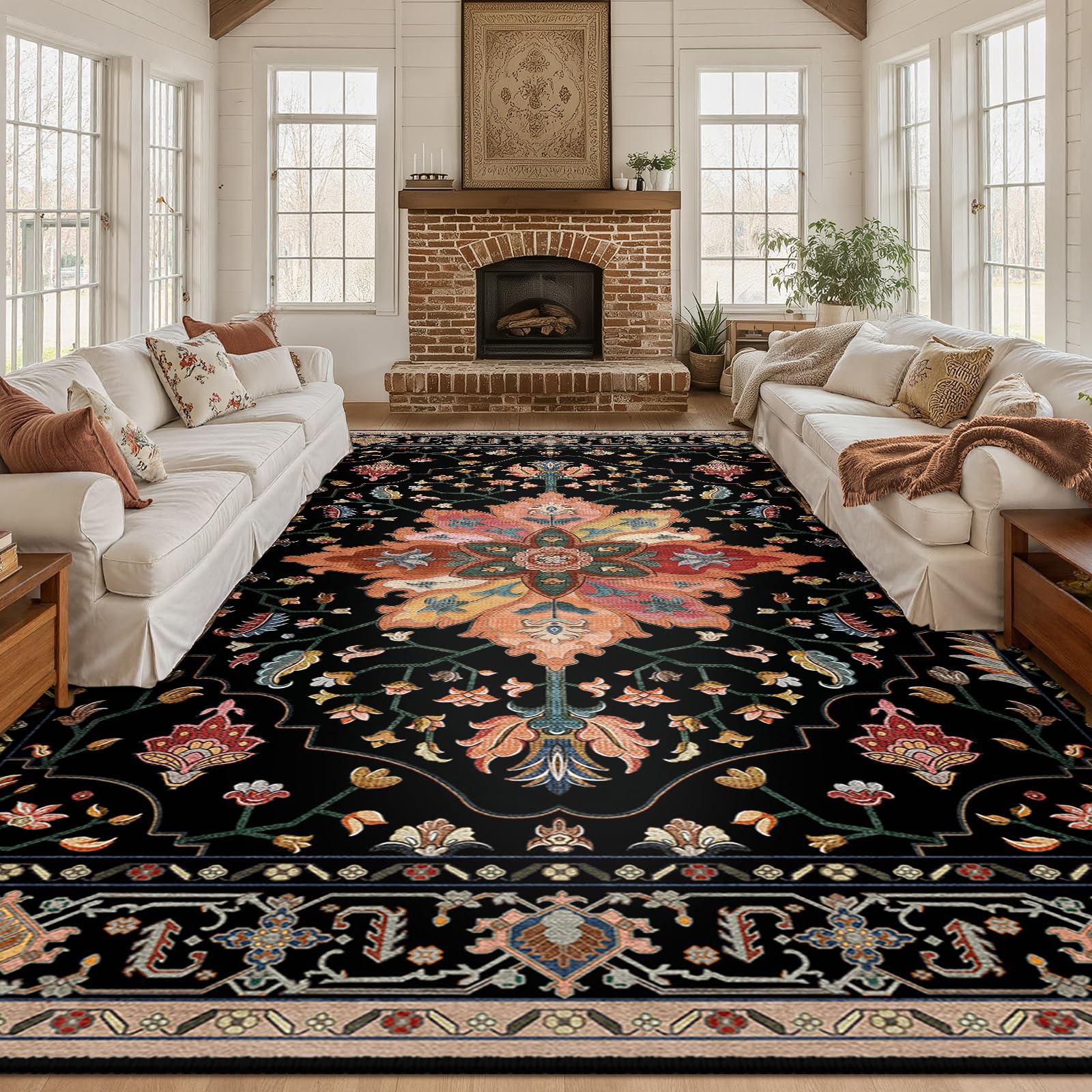 Washable Vintage Floral Area Rug
