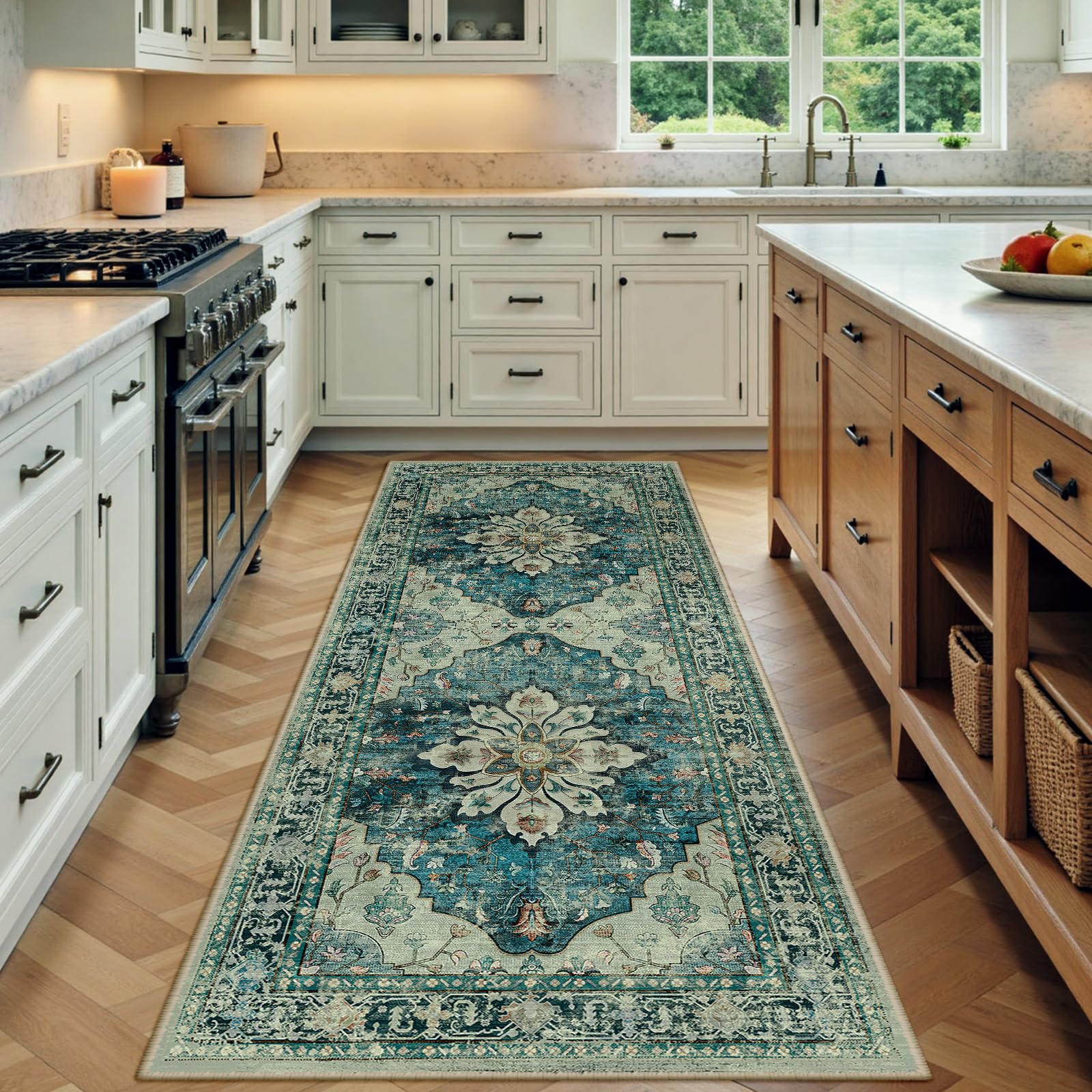 Washable Vintage Floral Area Rug