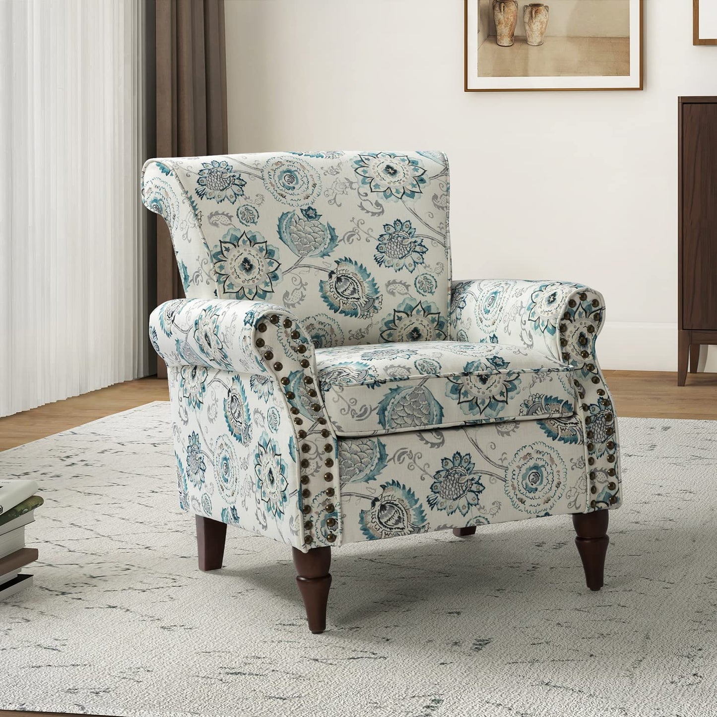 Modern Wingback Accent Chair with Wood Legs