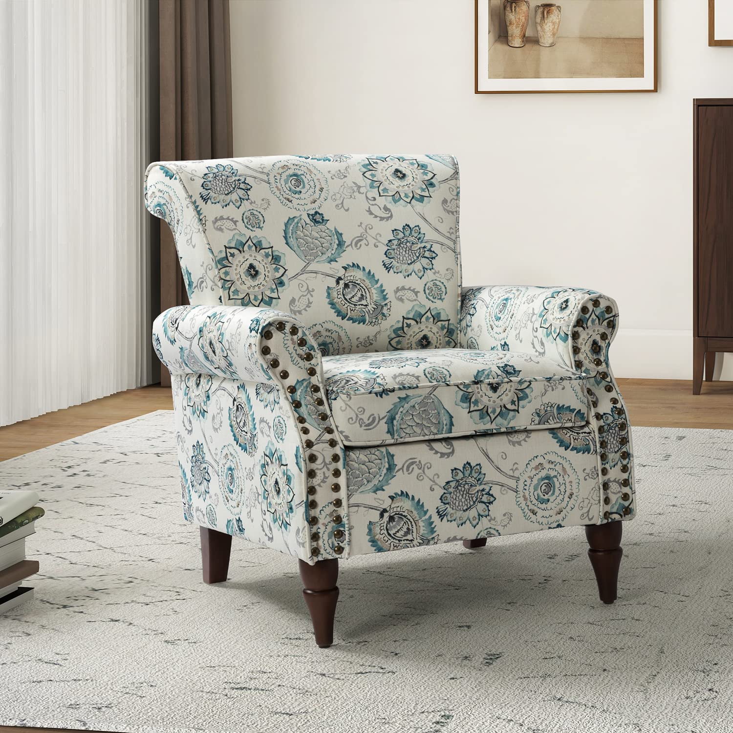 Modern Wingback Accent Chair with Wood Legs