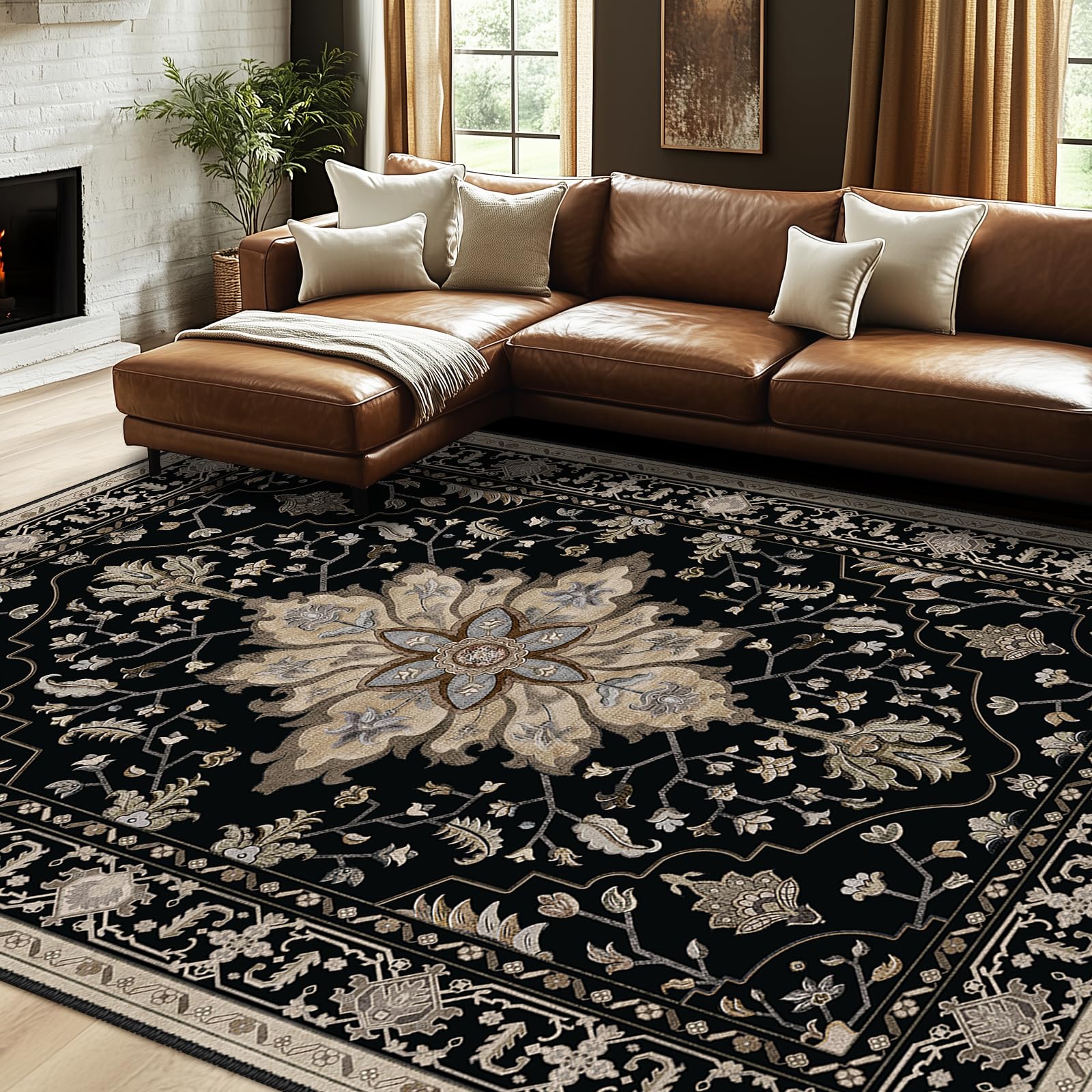 Washable Vintage Floral Area Rug