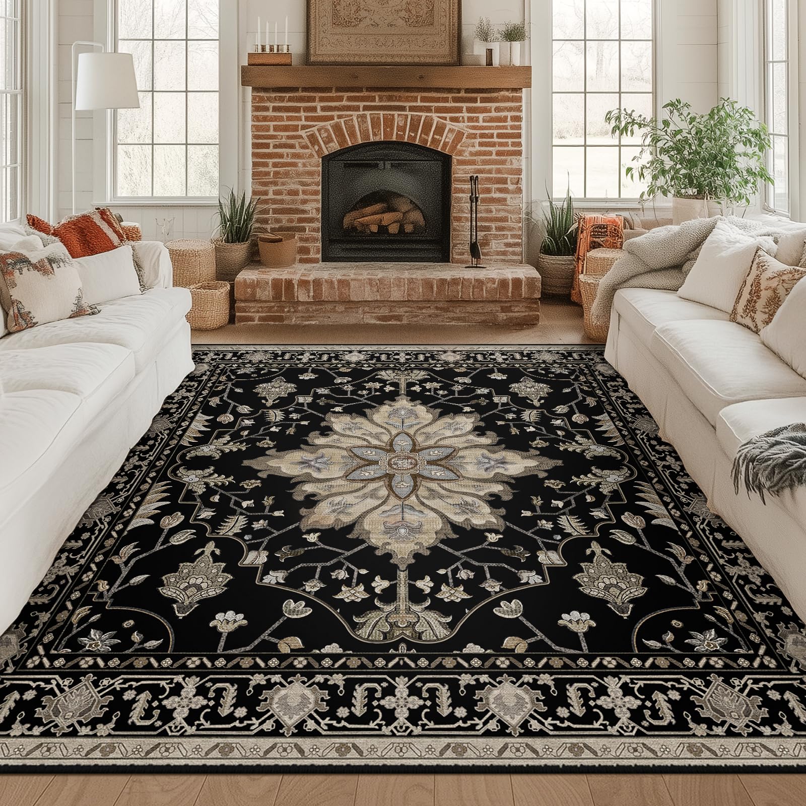 Washable Vintage Floral Area Rug