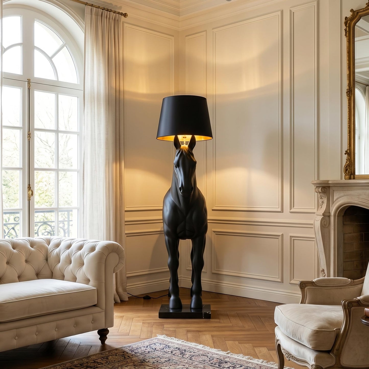 Horse Sculpture Floor Lamp with Marble Base