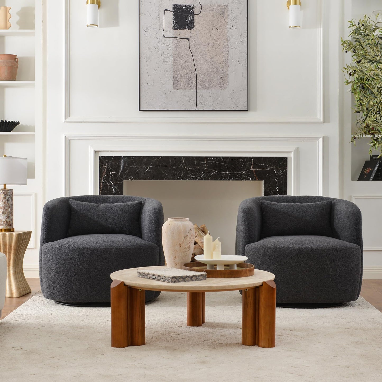 Boucle Swivel Barrel Accent Chairs Set of 2