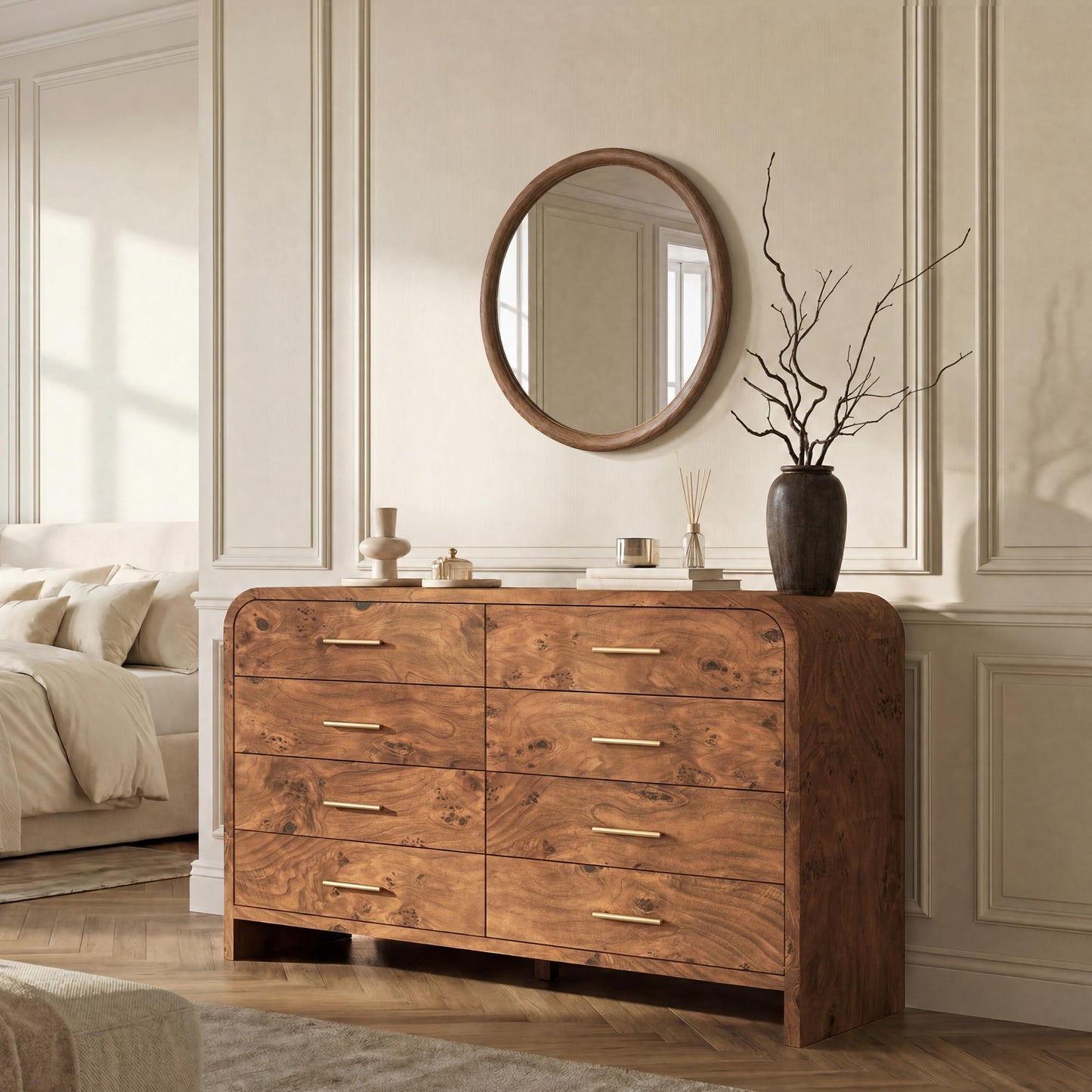 Modern Curved 6 Drawer Dresser