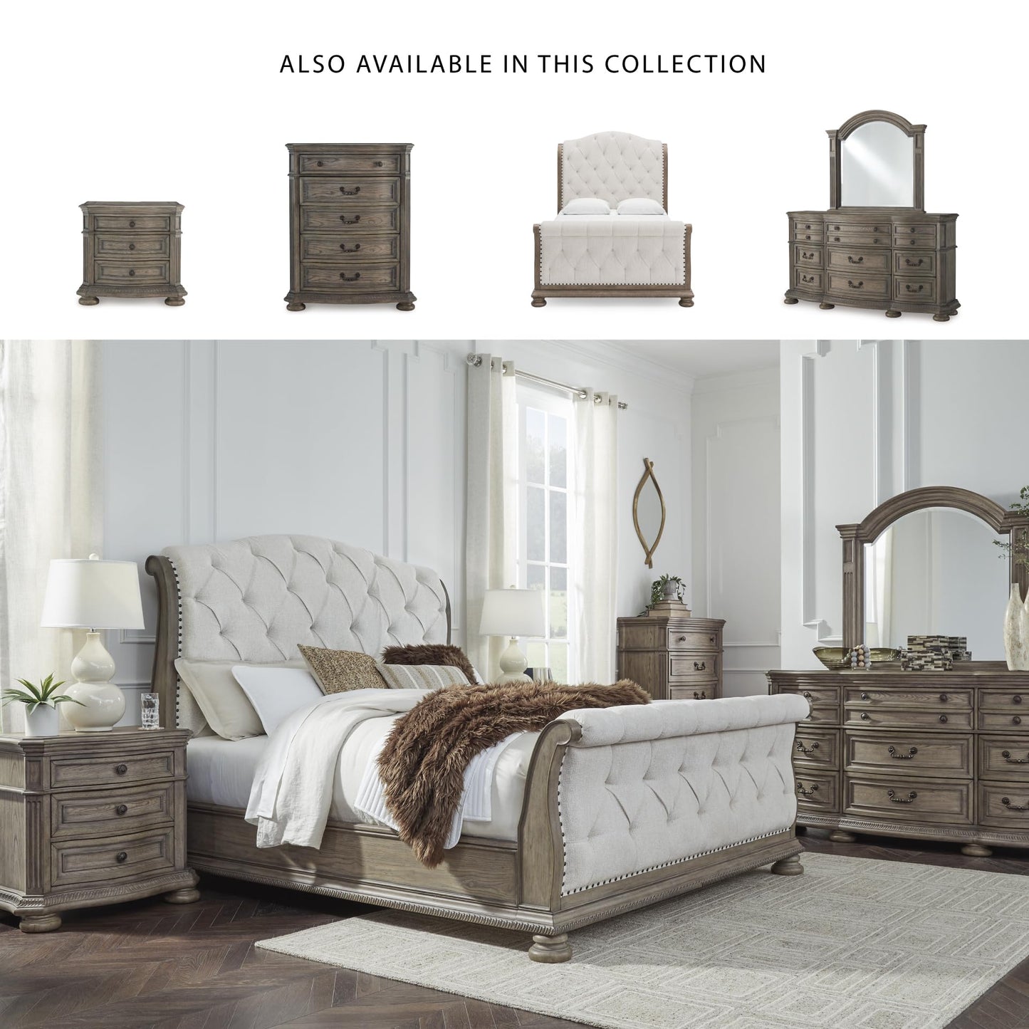 Traditional Tufted Upholstered Sleigh Bed