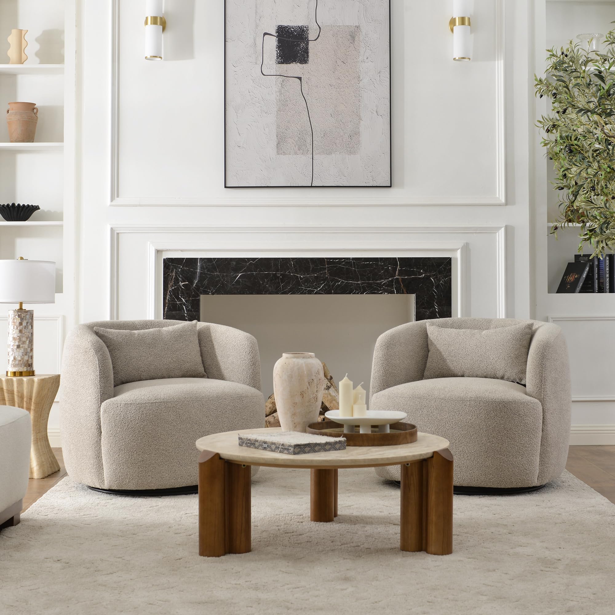 Boucle Swivel Barrel Accent Chairs Set of 2