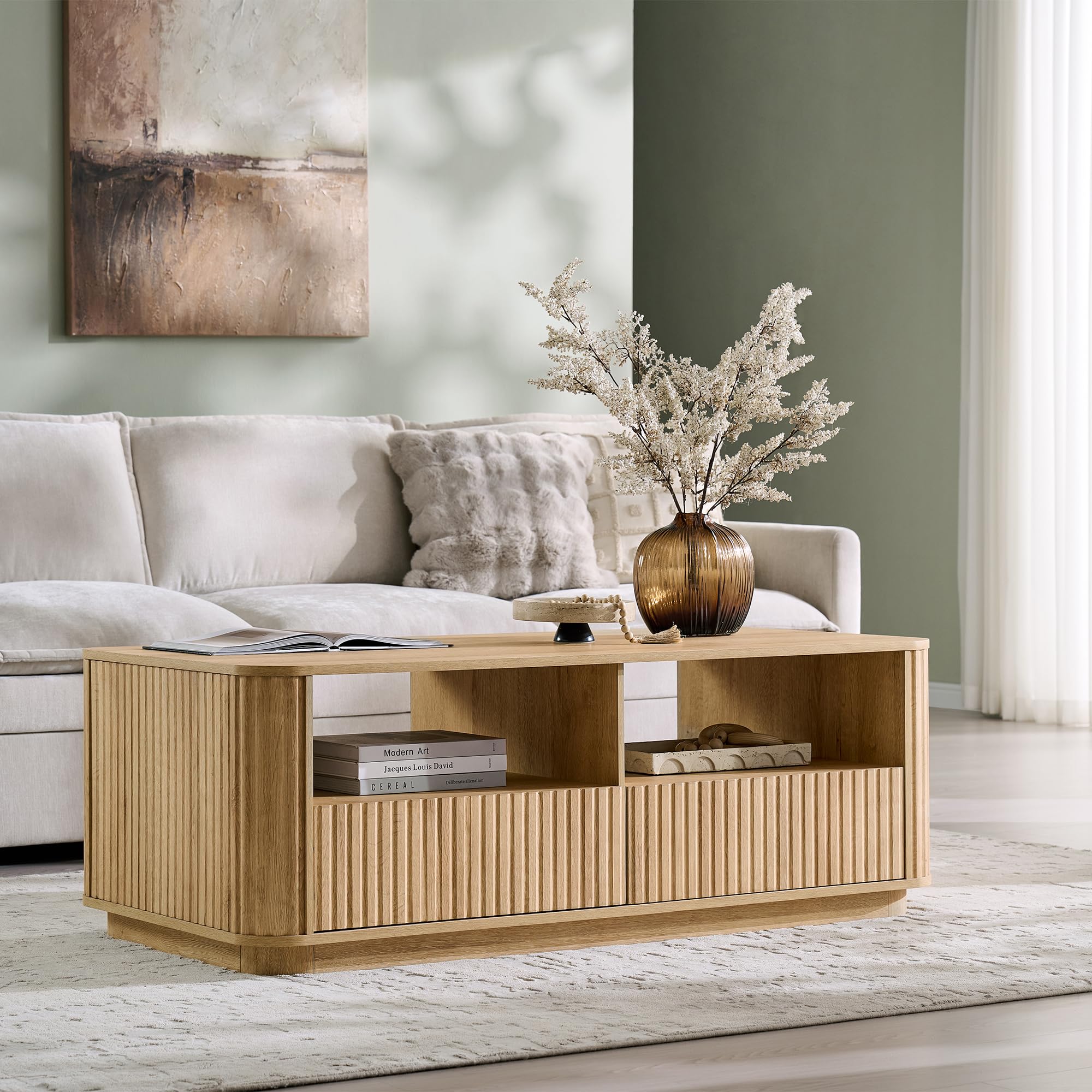 Fluted Storage Coffee Table with Drawers