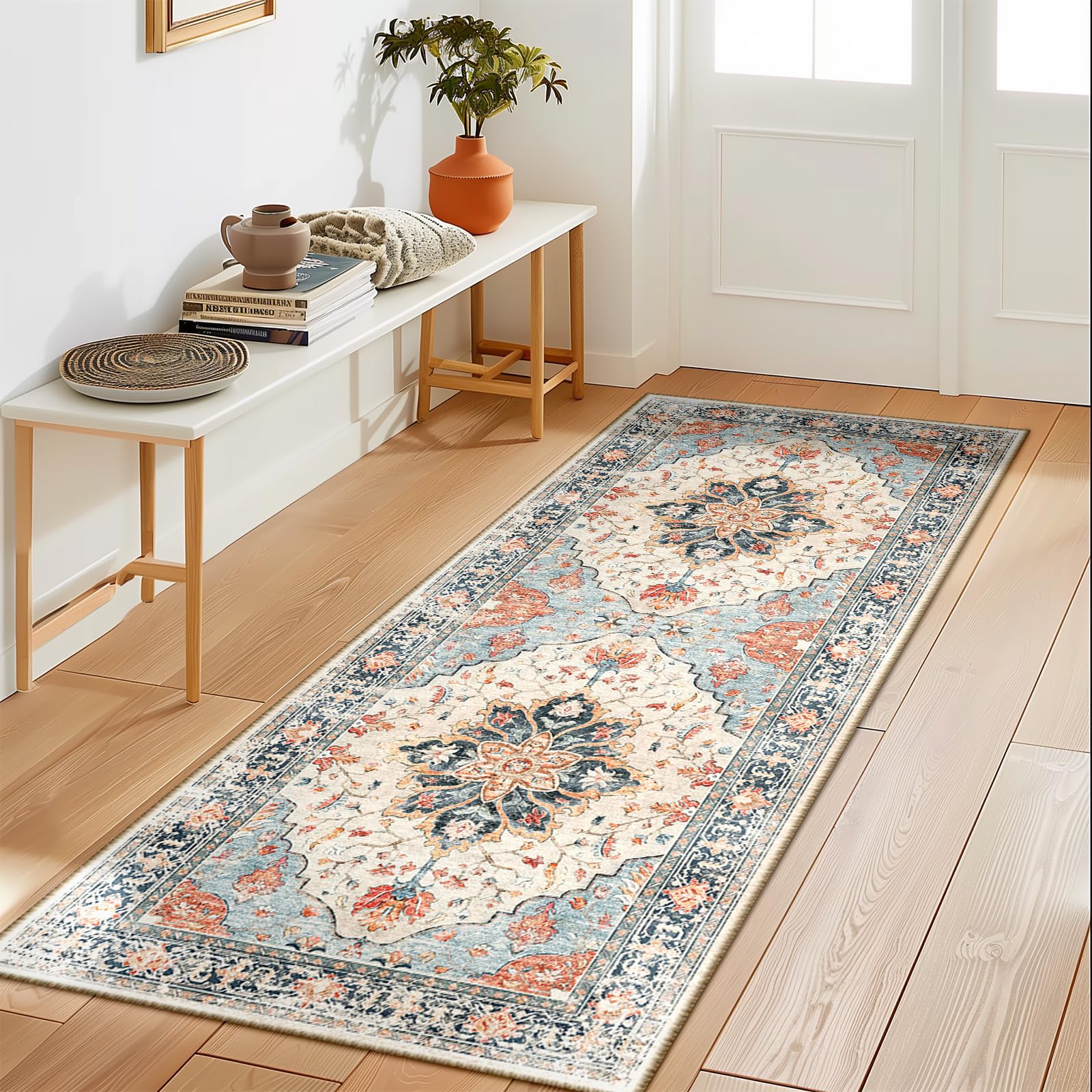Washable Vintage Floral Area Rug