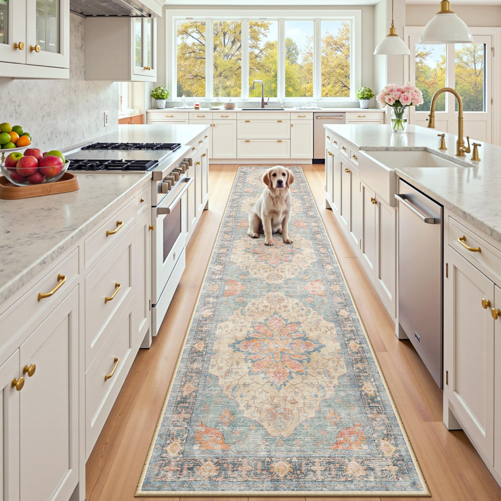Washable Vintage Floral Area Rug