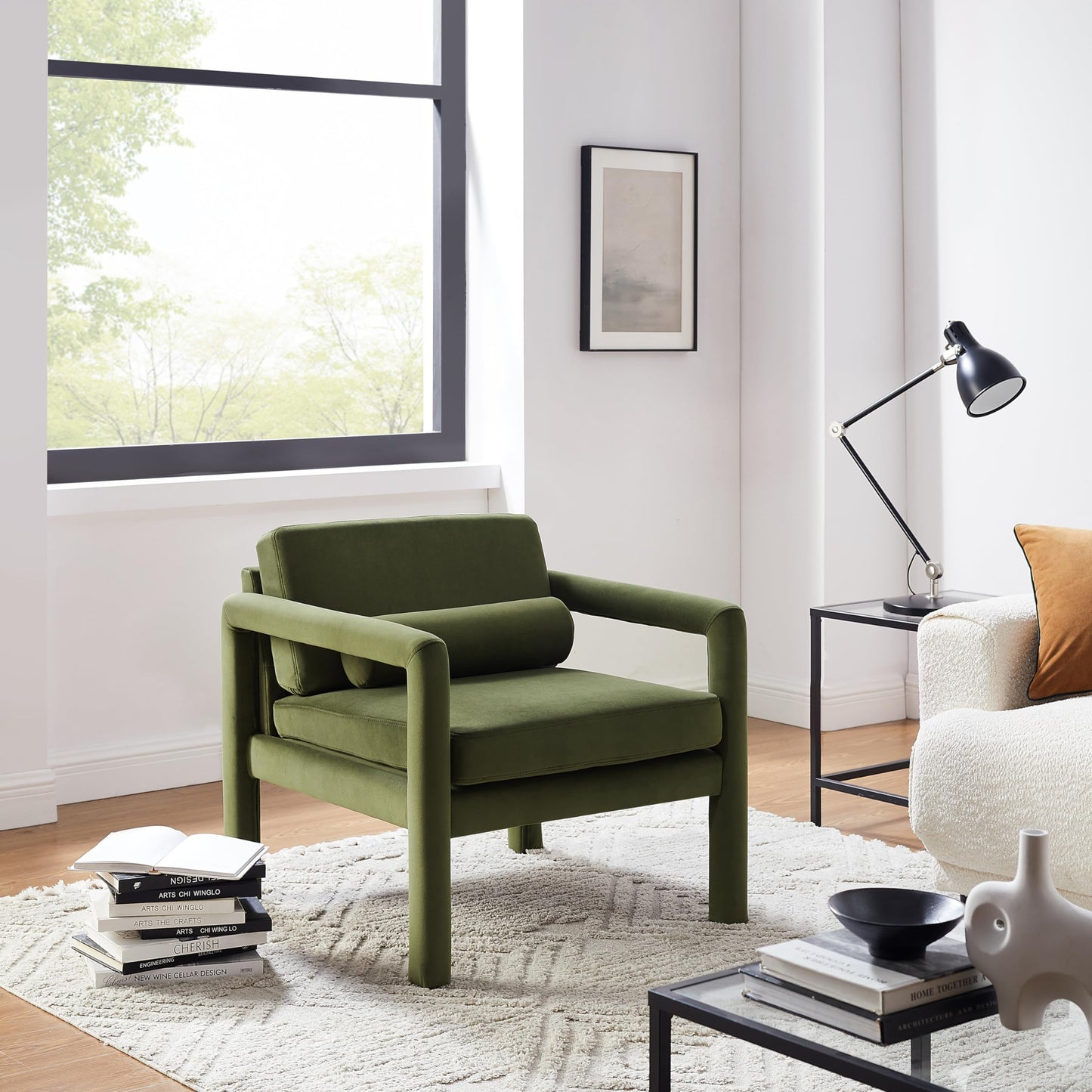 Modern Velvet Accent Chair with Pillow