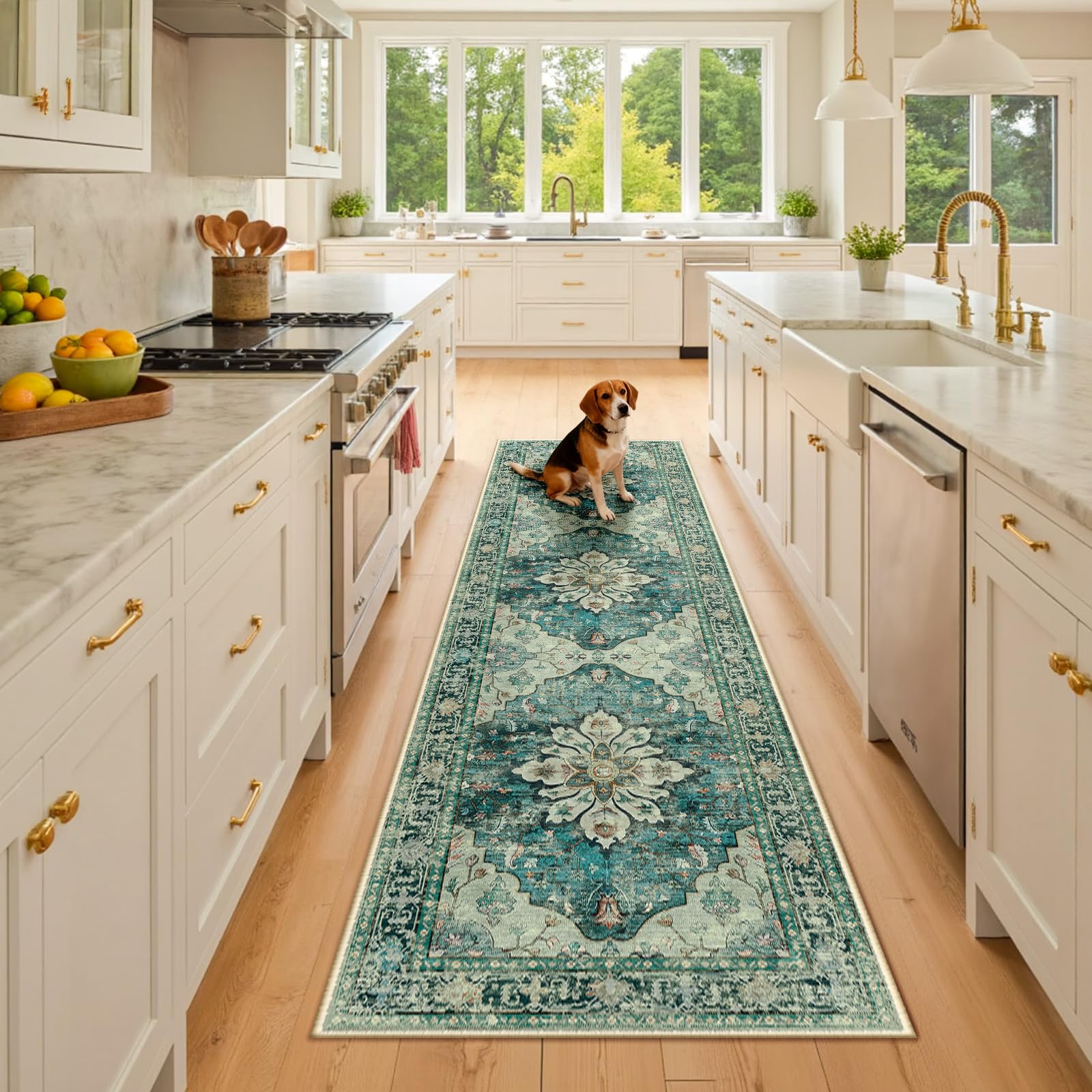 Washable Vintage Floral Area Rug