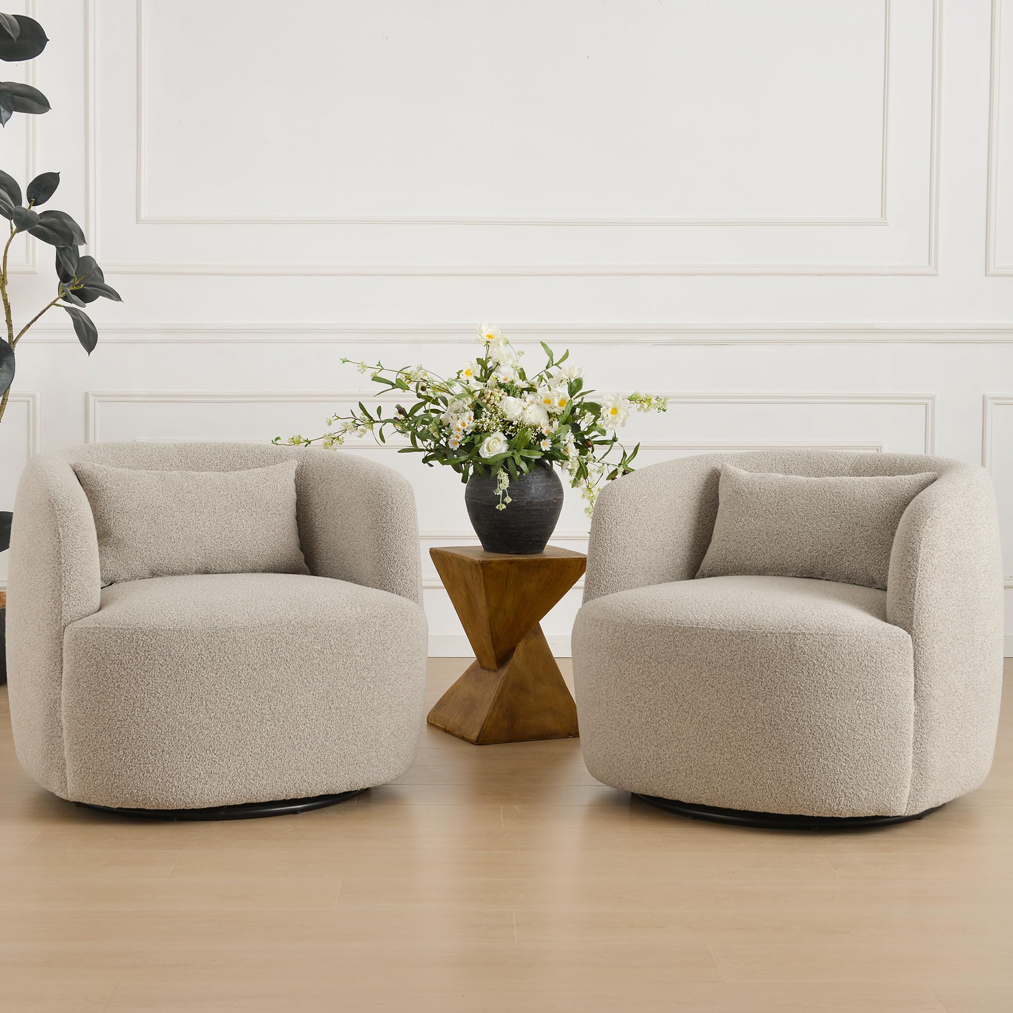 Boucle Swivel Barrel Accent Chairs Set of 2