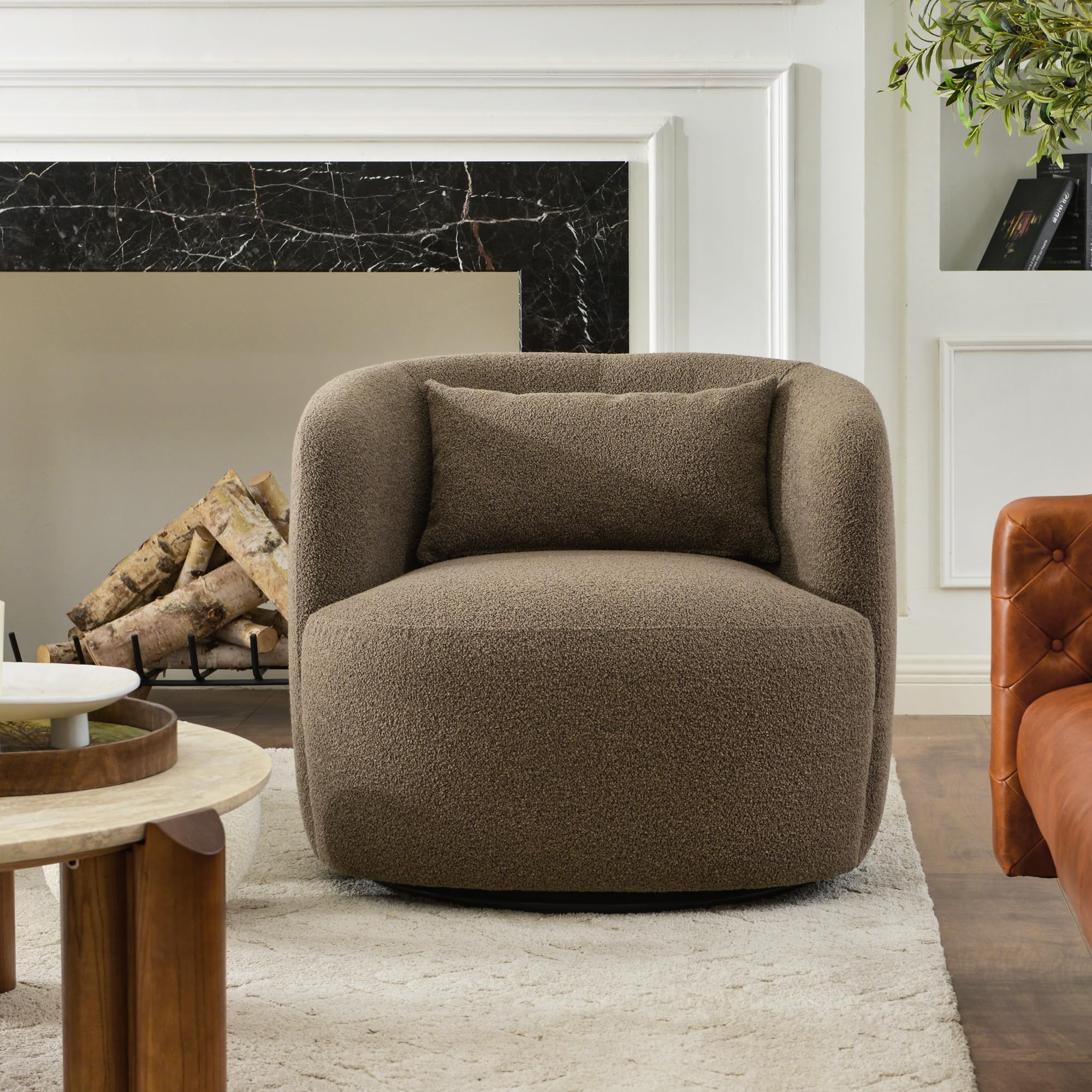 Boucle Swivel Barrel Accent Chairs Set of 2