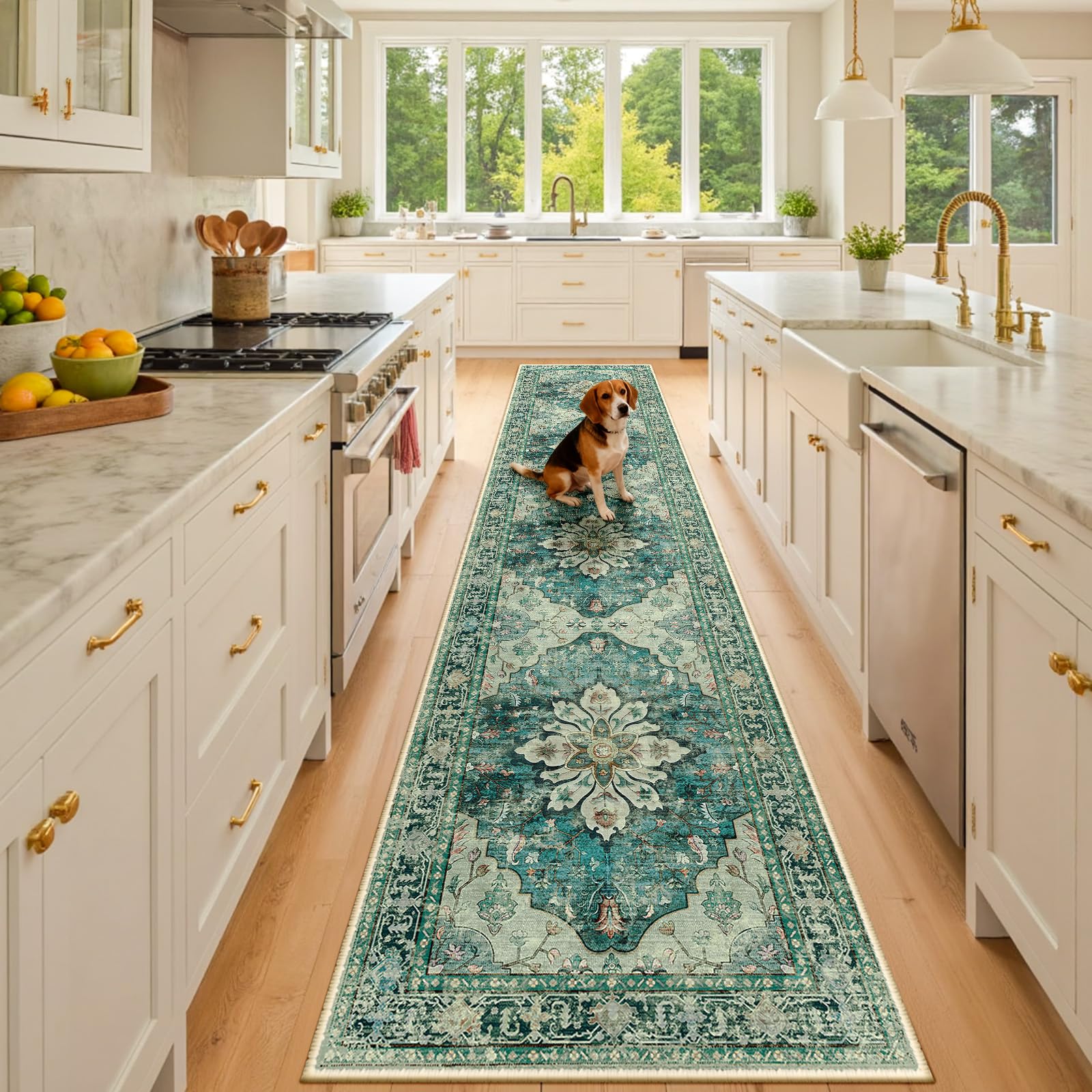 Washable Vintage Floral Area Rug