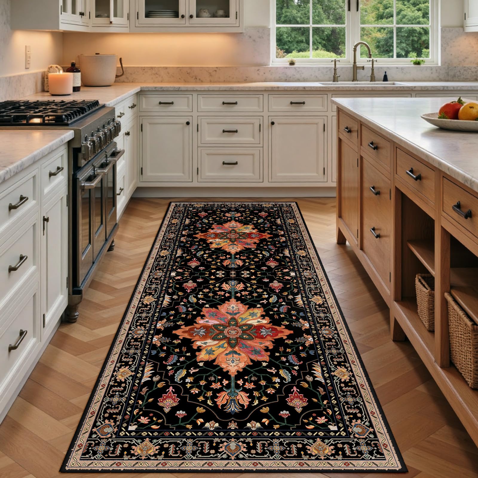 Washable Vintage Floral Area Rug