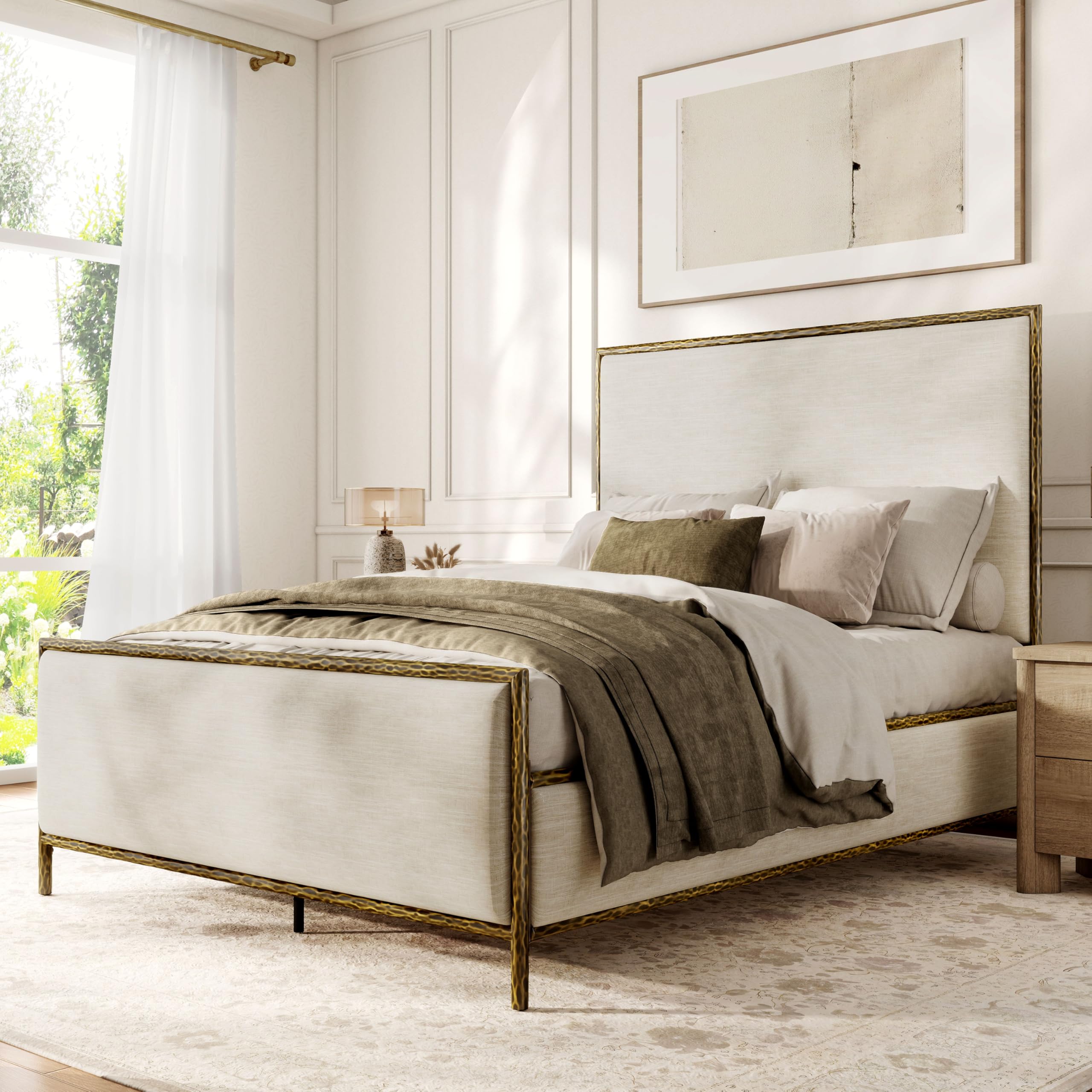 Hammered Metal Upholstered Bed with Headboard