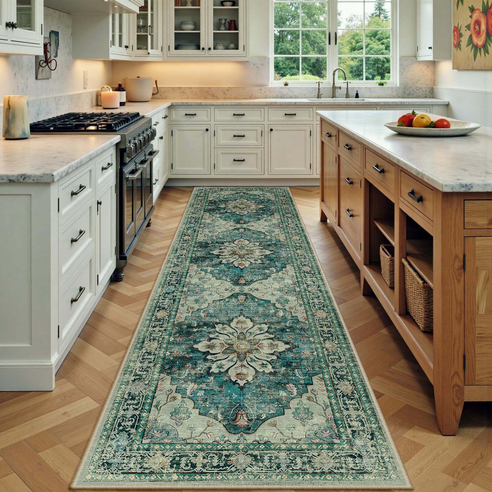 Washable Vintage Floral Area Rug