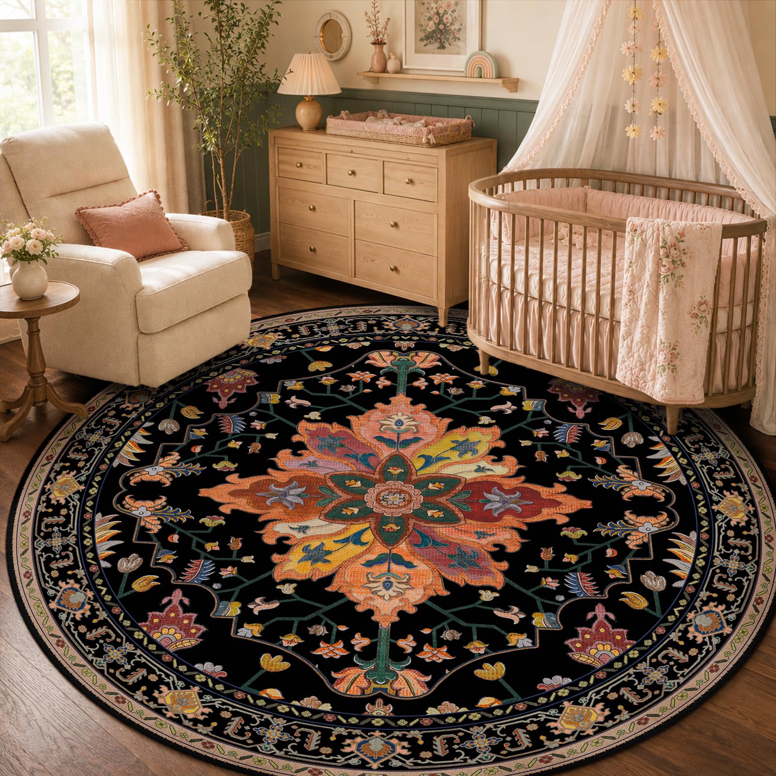 Washable Vintage Floral Area Rug