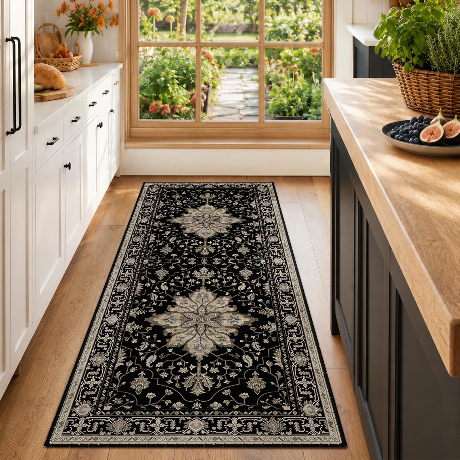 Washable Vintage Floral Area Rug