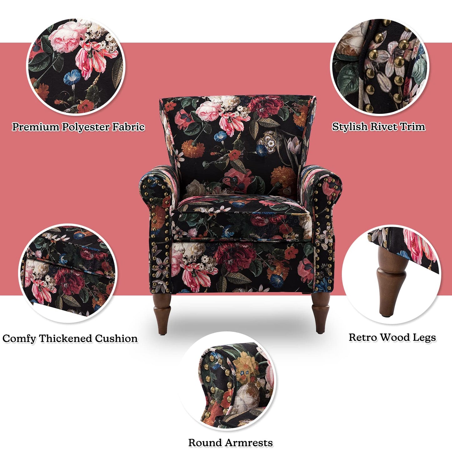 Modern Wingback Accent Chair with Wood Legs