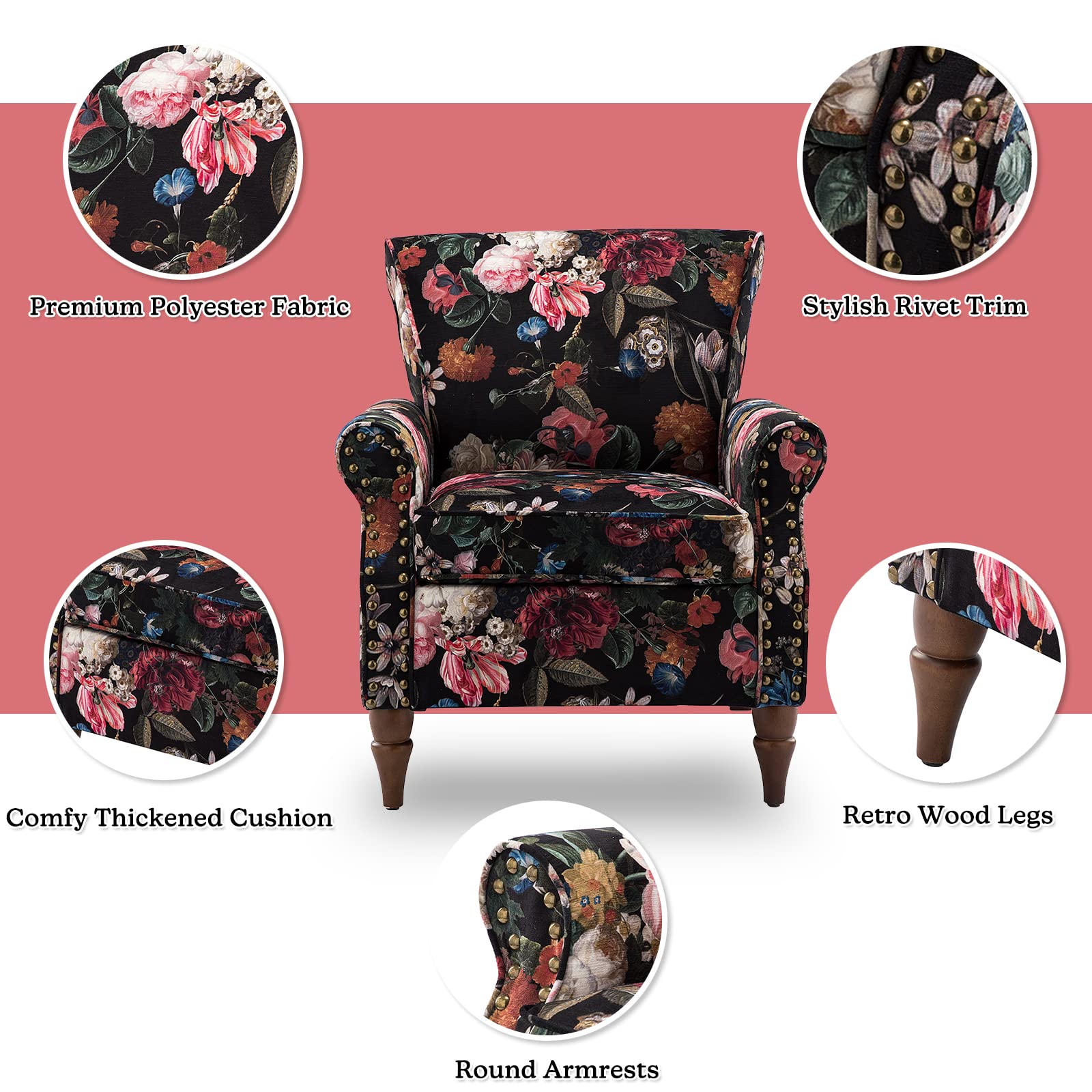 Modern Wingback Accent Chair with Wood Legs