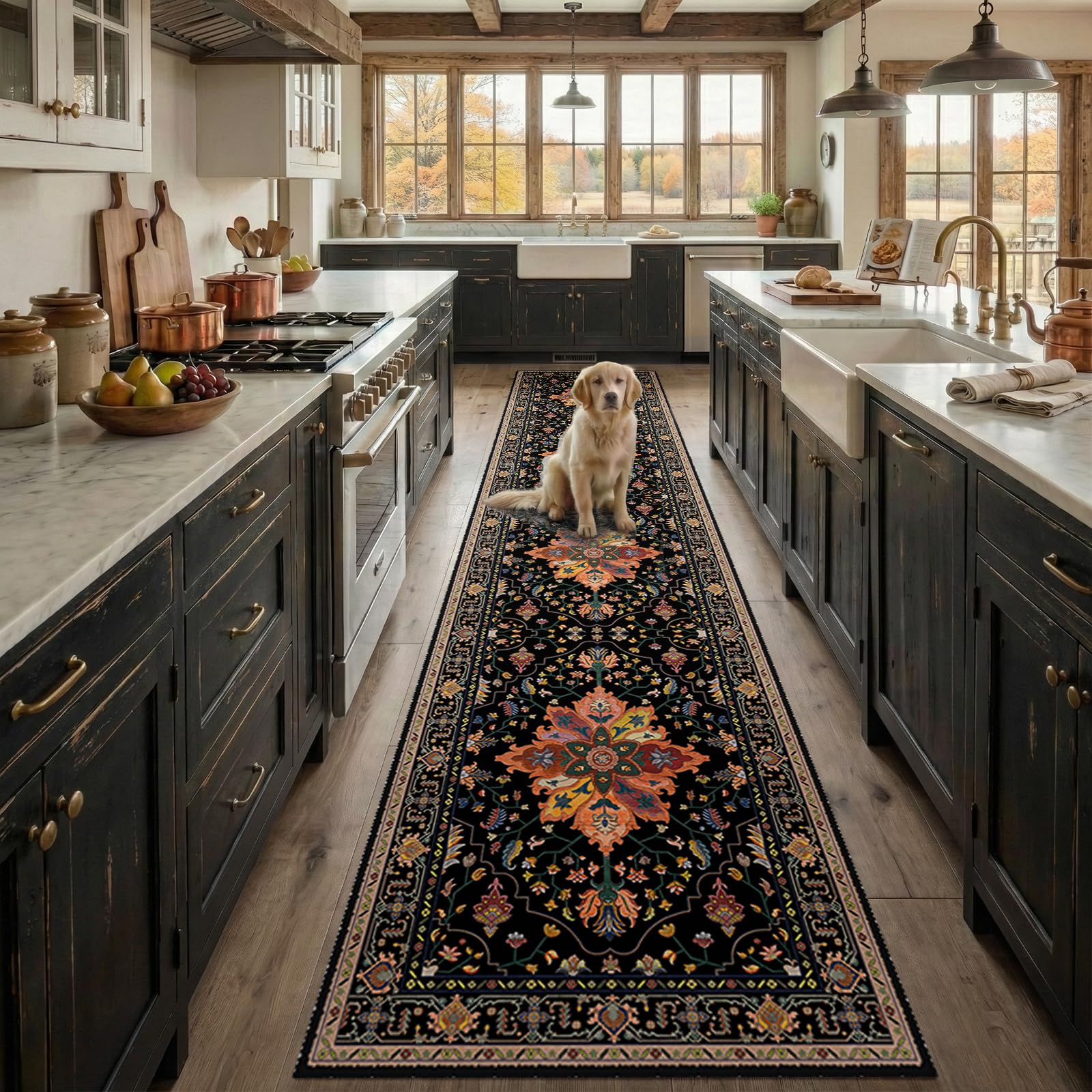 Washable Vintage Floral Area Rug