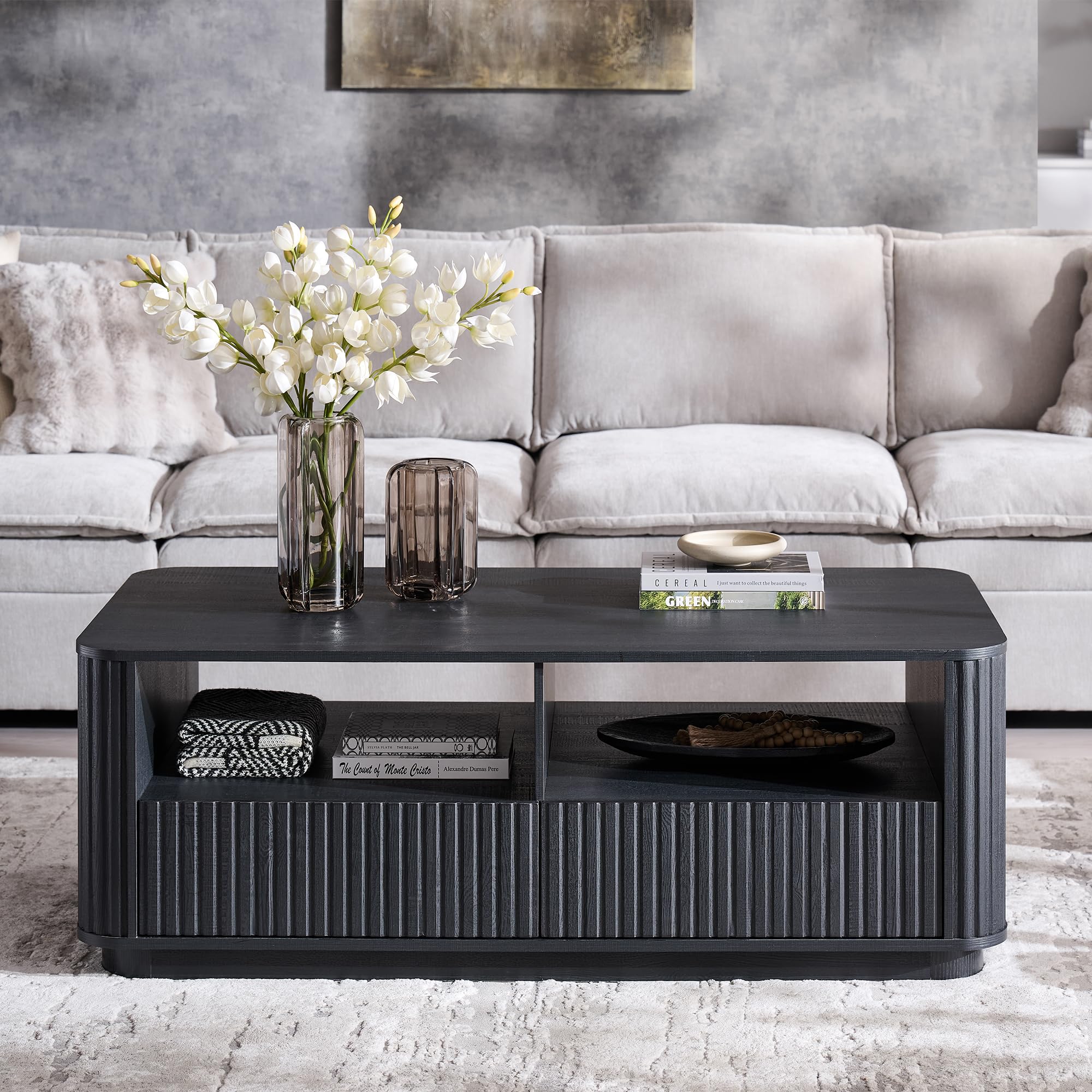 Fluted Storage Coffee Table with Drawers