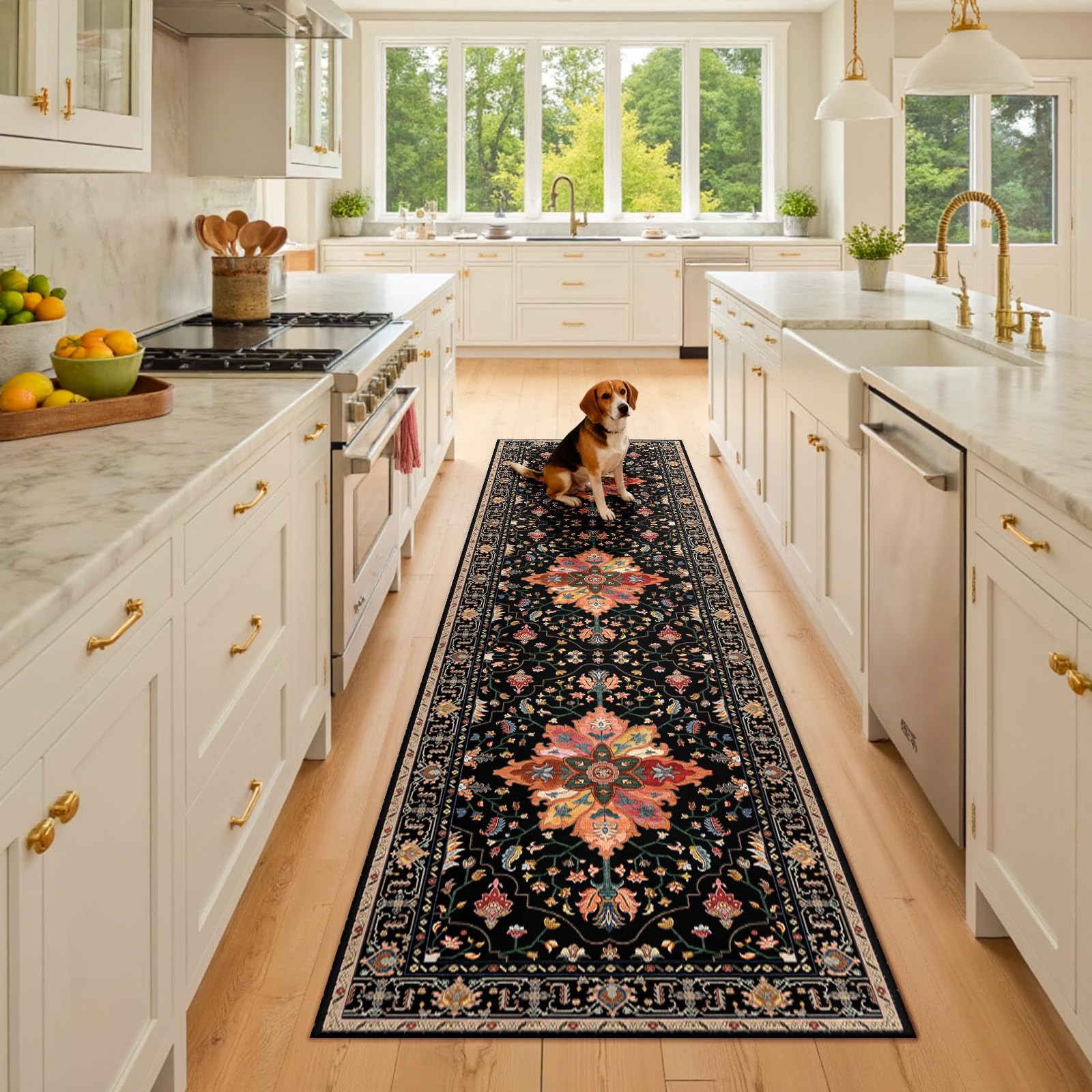 Washable Vintage Floral Area Rug