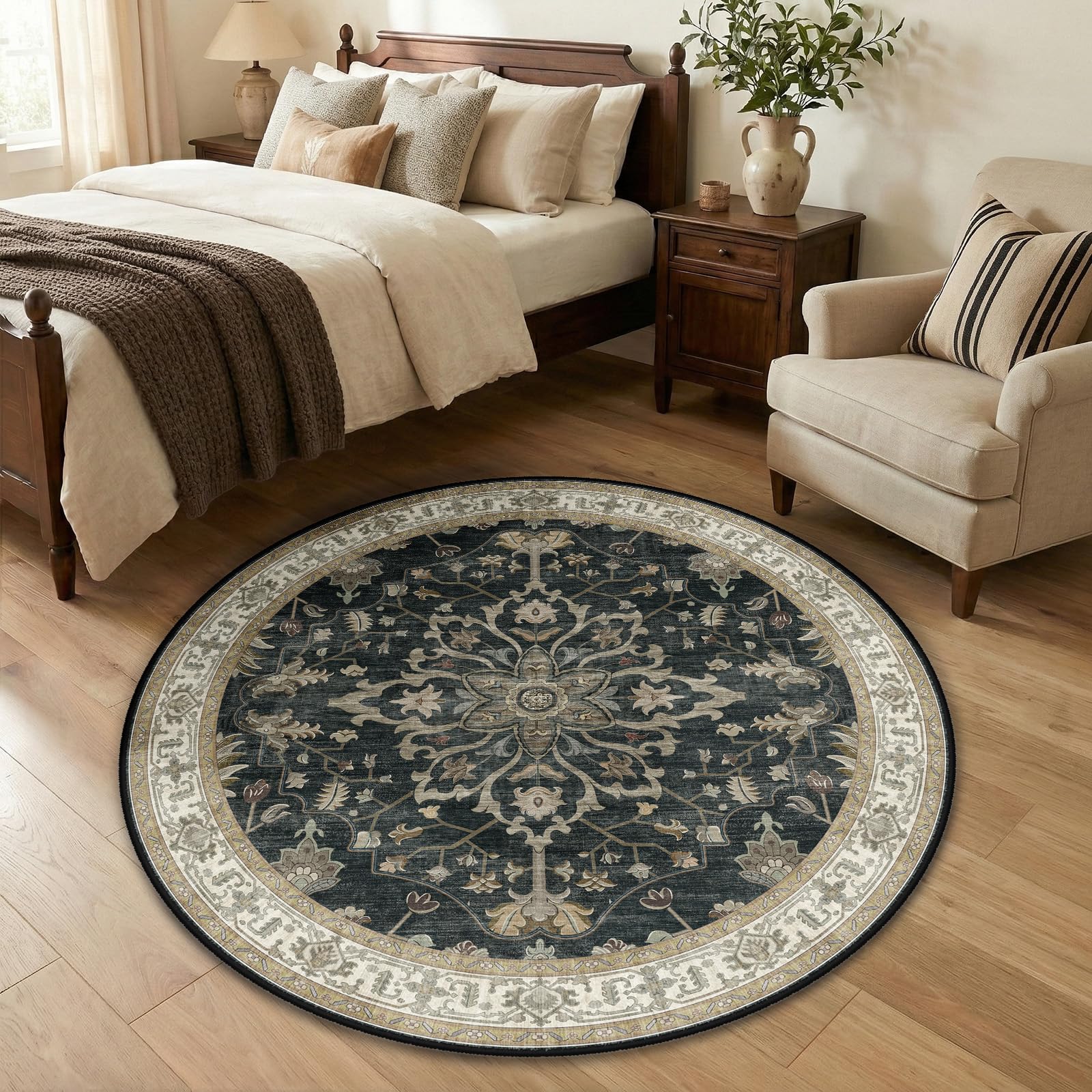 Washable Vintage Floral Area Rug
