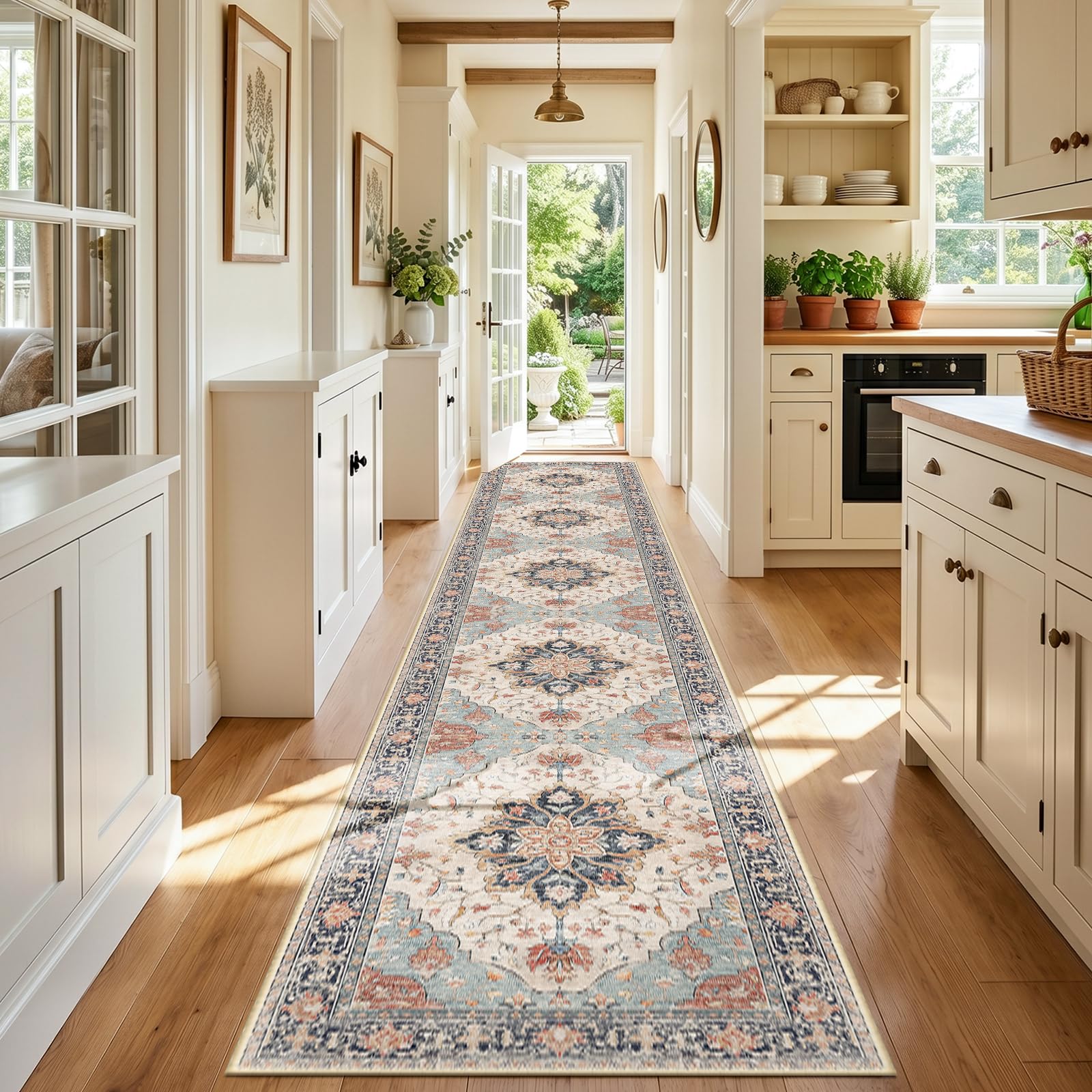 Washable Vintage Floral Area Rug